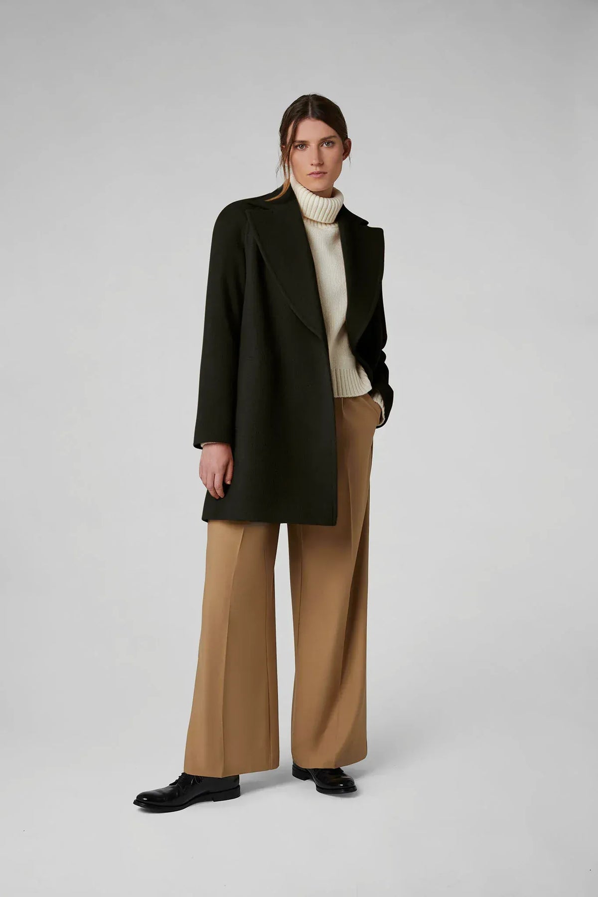 Geraldine Wool Blend Mid-Length Coat in Black