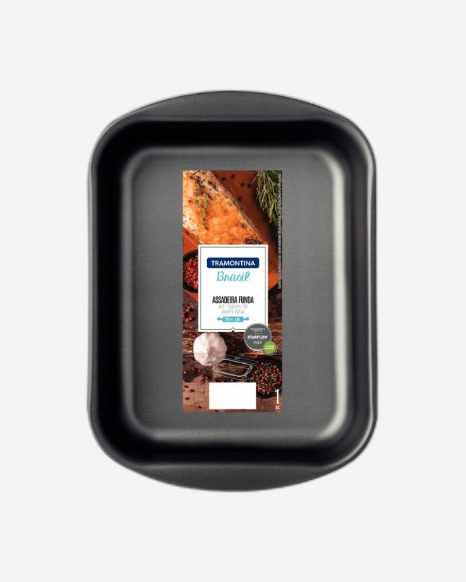 صينية تحميص عميقة من الألومنيوم من ترامونتينا برازيل، مطلية من الداخل والخارج بطبقة ستارفلون ماكس غير لاصقة، لون جرافيت، 22 سم، 1.9 لتر