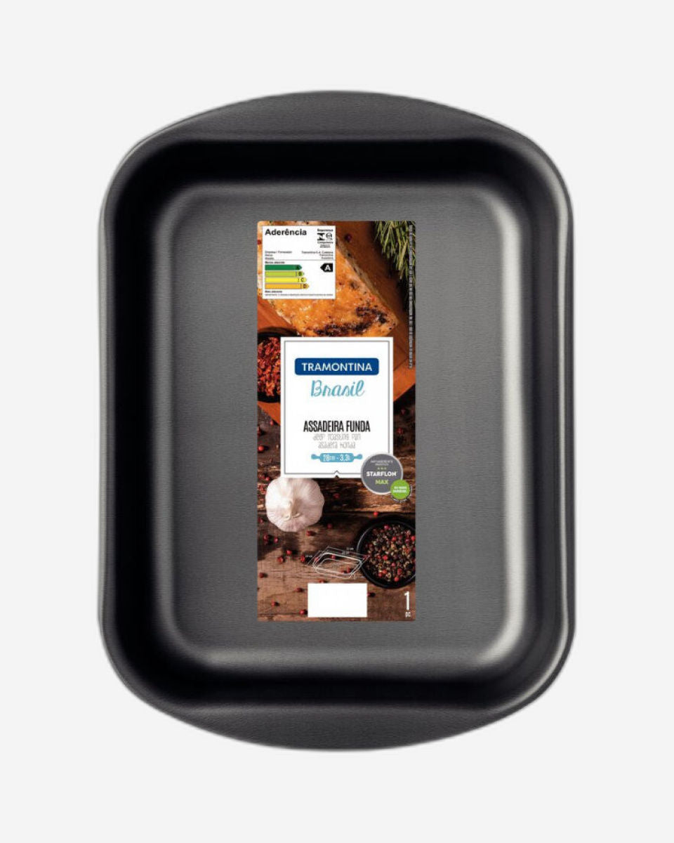 صينية تحميص عميقة من الألومنيوم من ترامونتينا برازيل، مطلية من الداخل والخارج بطبقة ستارفلون ماكس غير لاصقة، لون جرافيت، 28 سم، 3.3 لتر