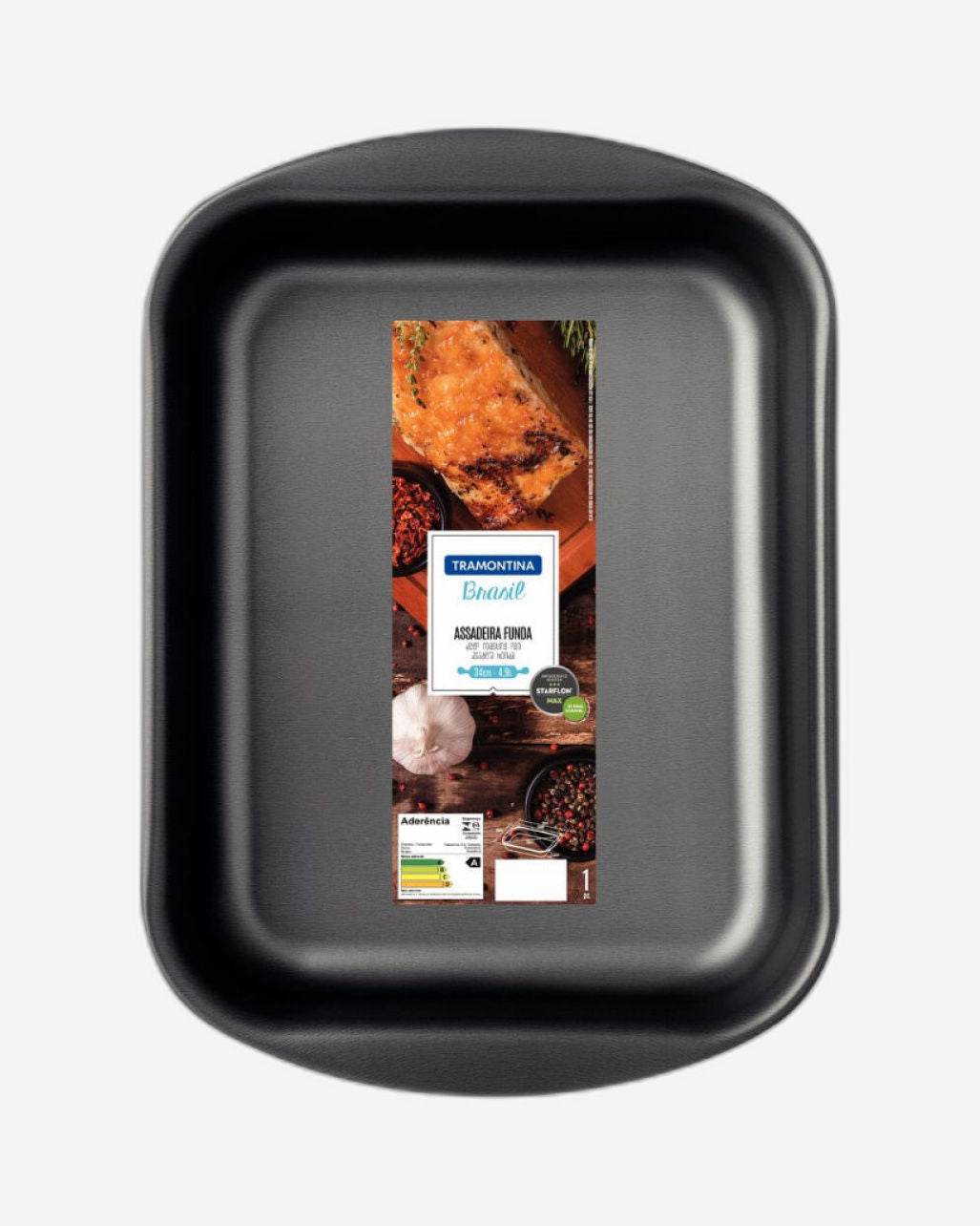 مقلاة تحميص عميقة من الألومنيوم من ترامونتينا برازيل مع طبقة ستارفلون ماكس غير لاصقة داخلية وخارجية من الجرافيت، 34 سم، 4.9 لتر