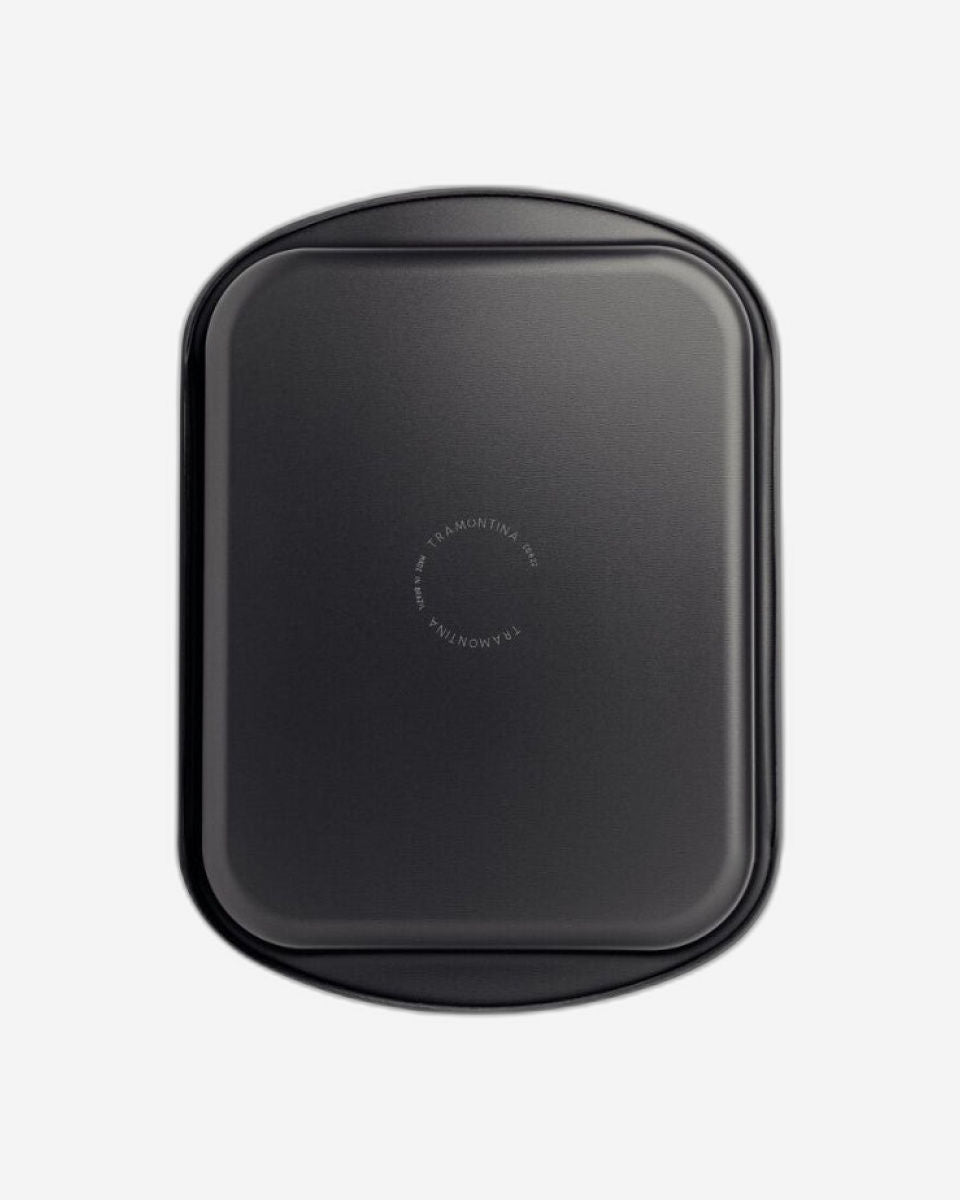 صينية تحميص مسطحة من الألومنيوم من ترامونتينا برازيل، مطلية من الداخل والخارج بطبقة ستارفلون ماكس غير لاصقة، لون جرافيت، 22 سم، 1.4 لتر