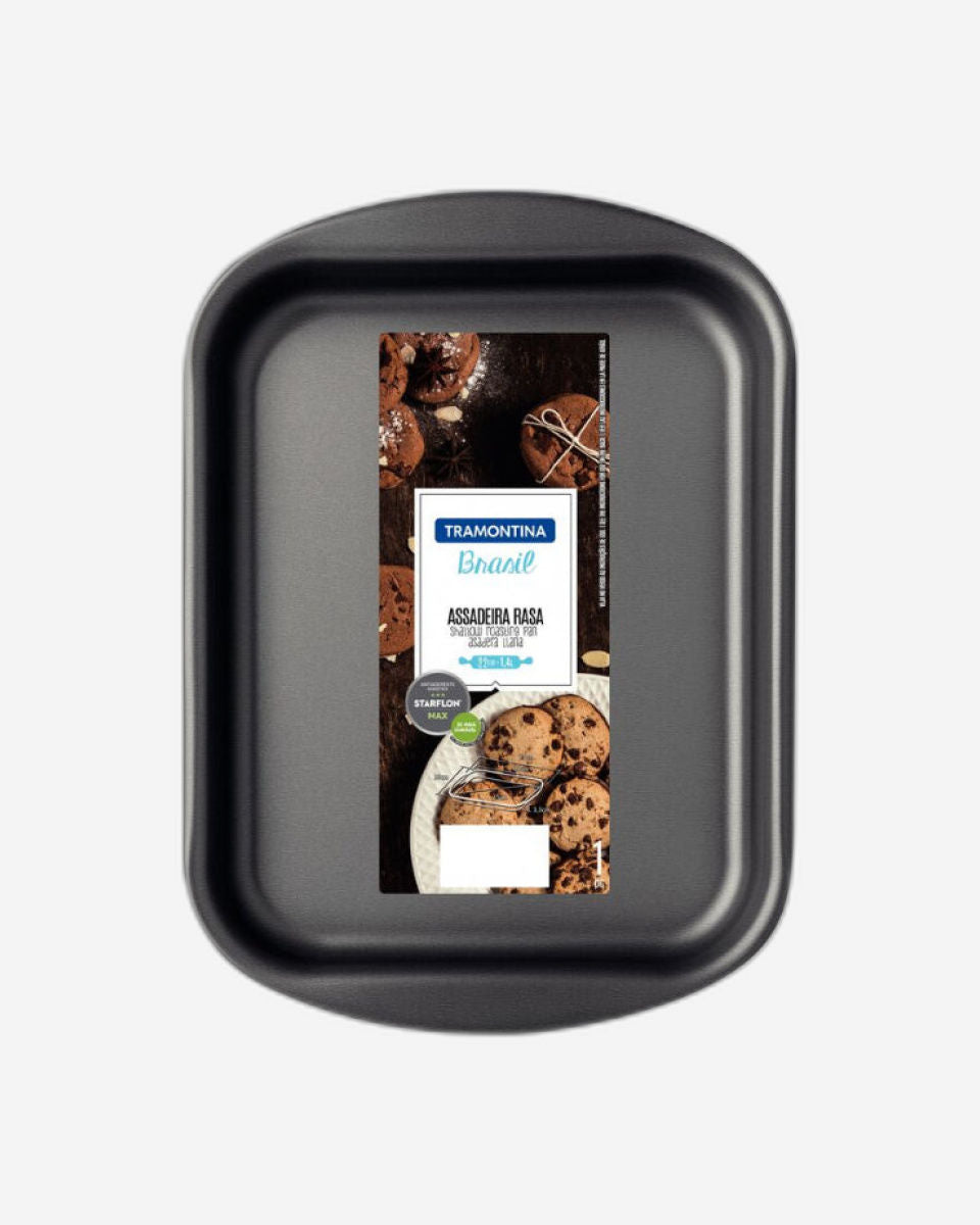 صينية تحميص مسطحة من الألومنيوم من ترامونتينا برازيل، مطلية من الداخل والخارج بطبقة ستارفلون ماكس غير لاصقة، لون جرافيت، 22 سم، 1.4 لتر
