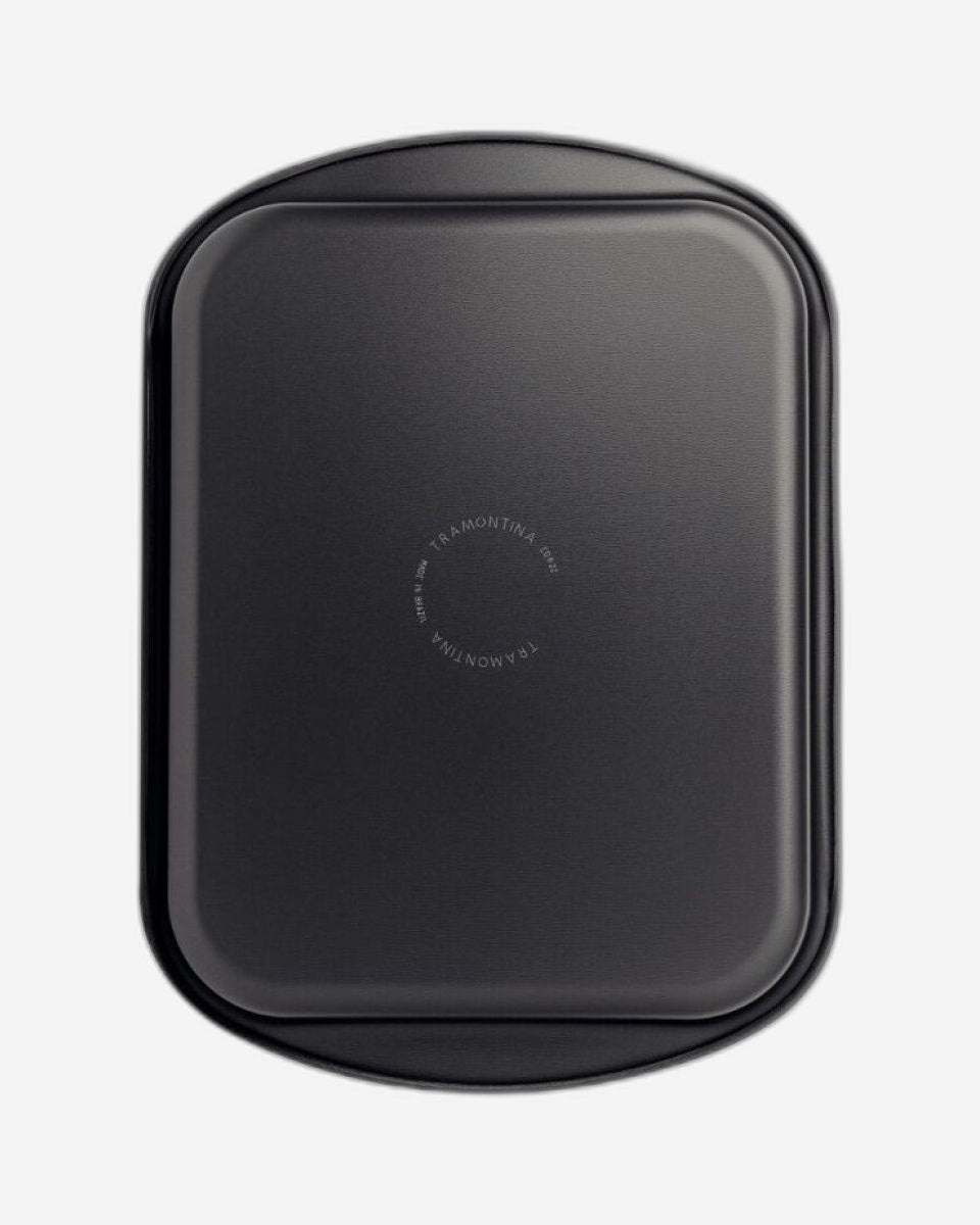 صينية تحميص مسطحة من الألومنيوم من ترامونتينا برازيل، مطلية من الداخل والخارج بطبقة ستارفلون ماكس غير لاصقة، لون جرافيت، 28 سم، 2 لتر