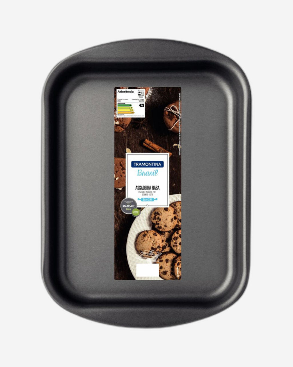 صينية تحميص مسطحة من الألومنيوم من ترامونتينا برازيل، مطلية من الداخل والخارج بطبقة ستارفلون ماكس غير لاصقة، لون جرافيت، 34 سم، 2.9 لتر