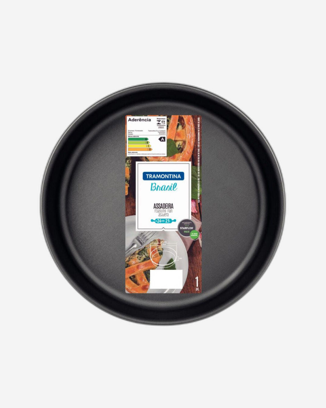 صينية خبز دائرية من الألومنيوم من ترامونتينا برازيل، مطلية من الداخل والخارج بطبقة ستارفلون ماكس غير لاصقة، لون جرافيت، 24 سم، 2.1 لتر