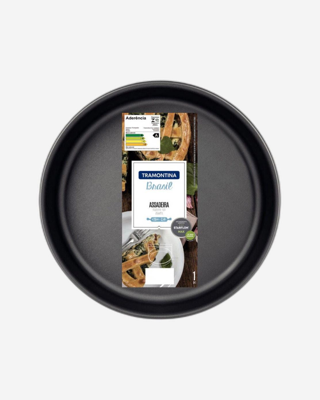 صينية خبز دائرية من الألومنيوم من ترامونتينا برازيل، مطلية من الداخل والخارج بطبقة ستارفلون ماكس غير لاصقة، لون جرافيت، 26 سم، 2.4 لتر