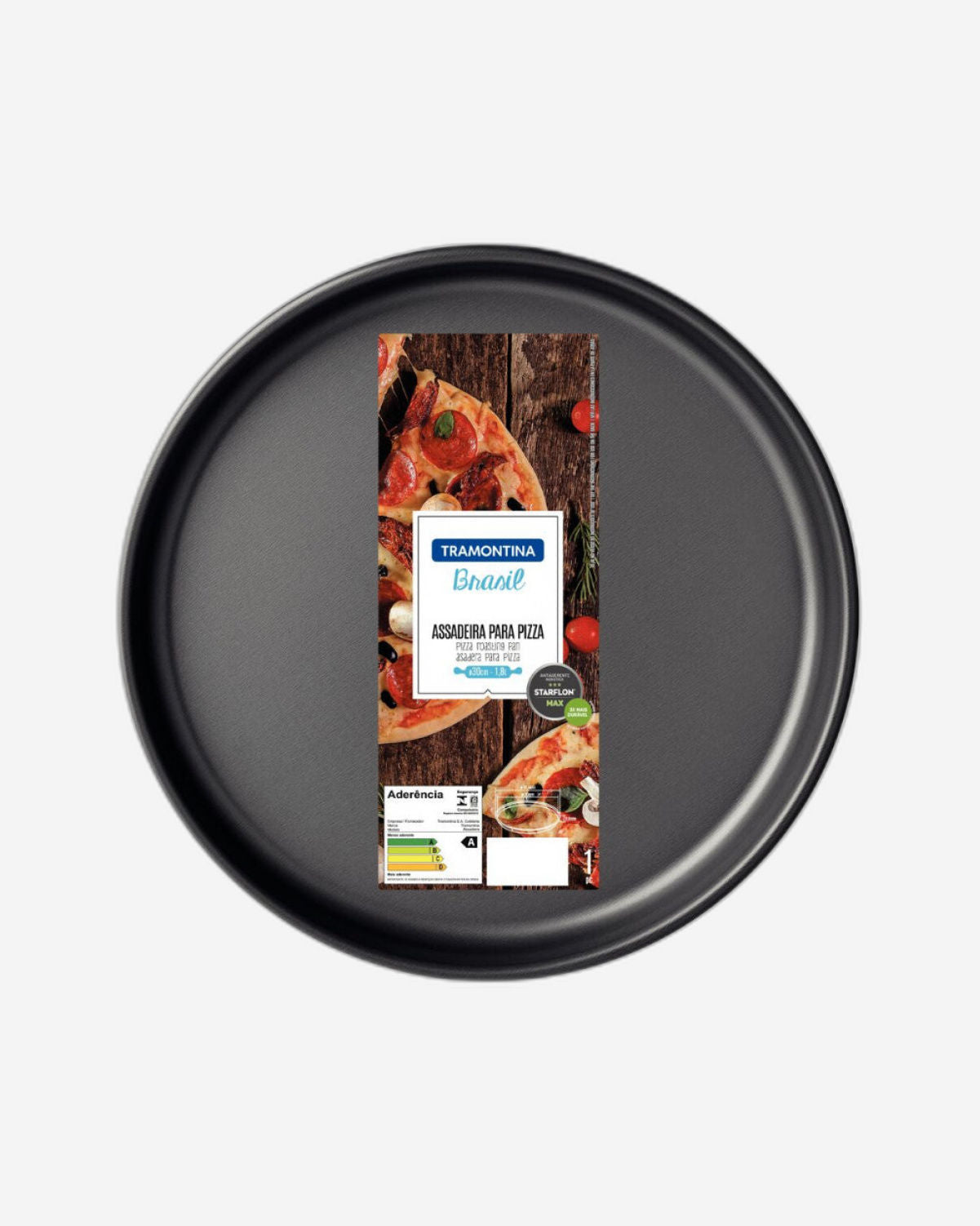 صينية بيتزا من الألومنيوم من ترامونتينا برازيل، مطلية من الداخل والخارج بطبقة ستارفلون ماكس غير لاصقة، لون جرافيت، 30 سم، 1.8 لتر