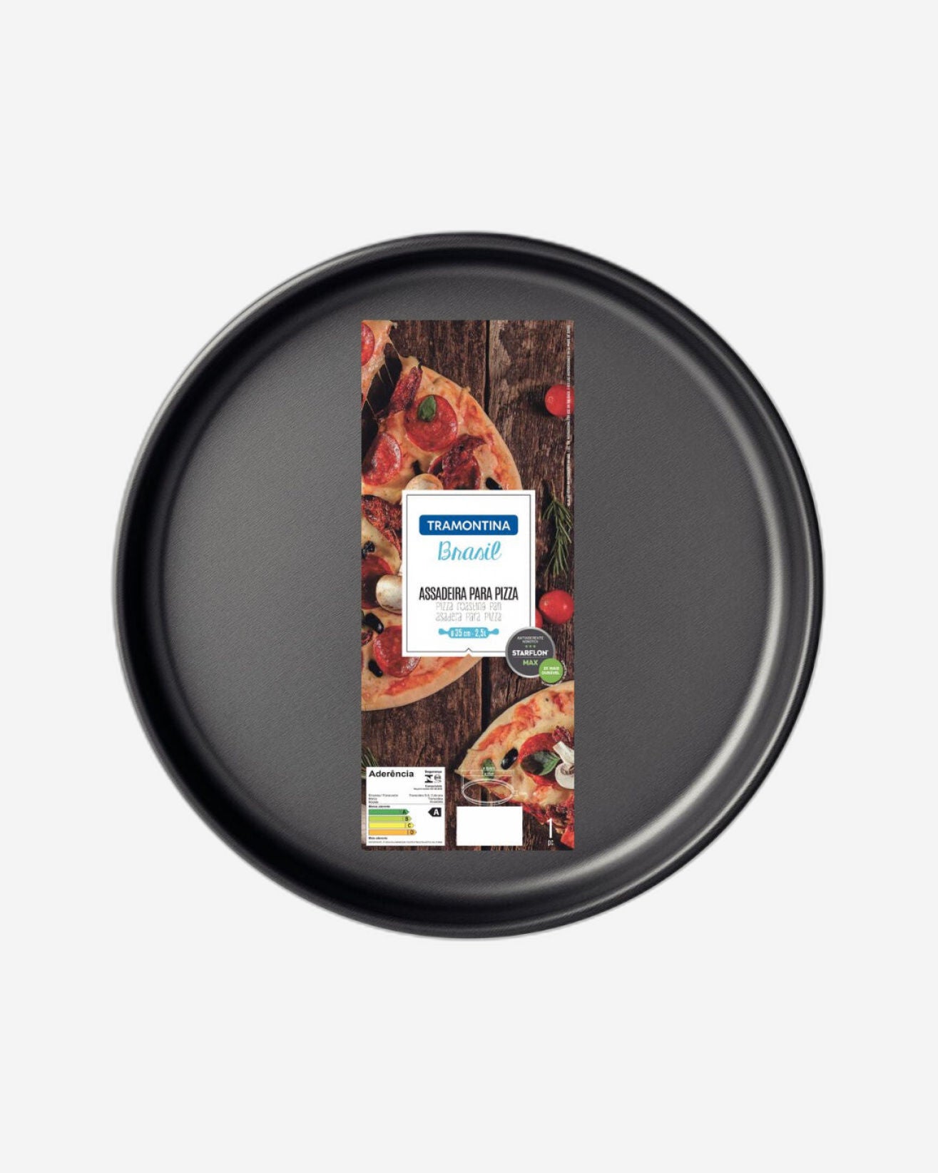 صينية بيتزا من الألومنيوم من ترامونتينا برازيل مع طلاء ستارفلون ماكس غير اللاصق الداخلي والخارجي، جرافيت، 35 سم، 2.5 لتر