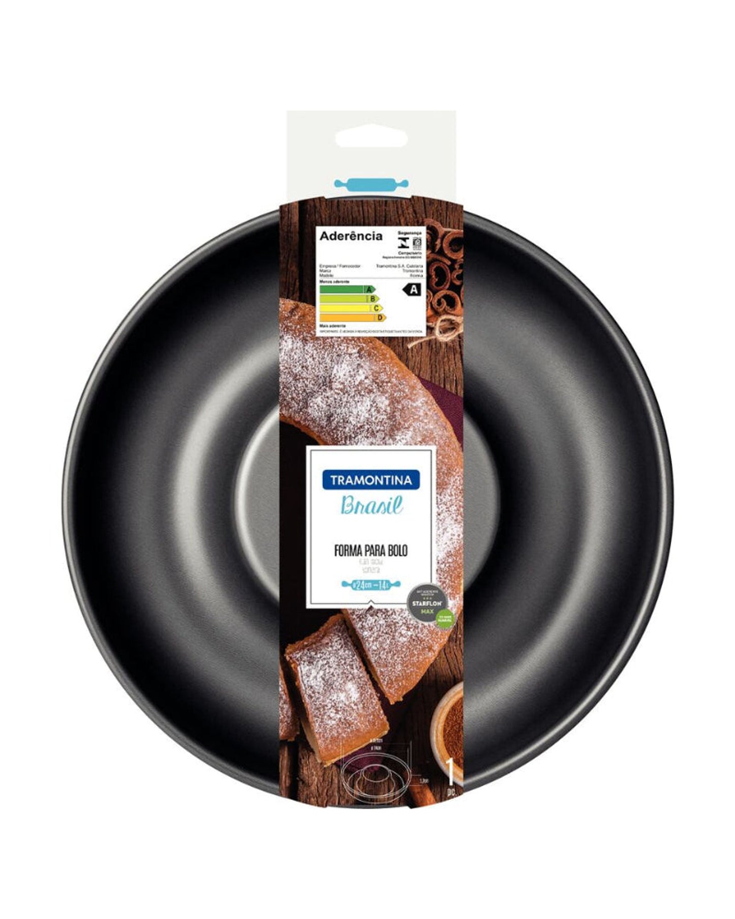 قالب كيك ترامونتينا برازيل المصنوع من الألومنيوم، مطلي داخليًا وخارجيًا بطبقة ستارفلون ماكس غير لاصقة، لون جرافيت، 24 سم، 1.4 لتر