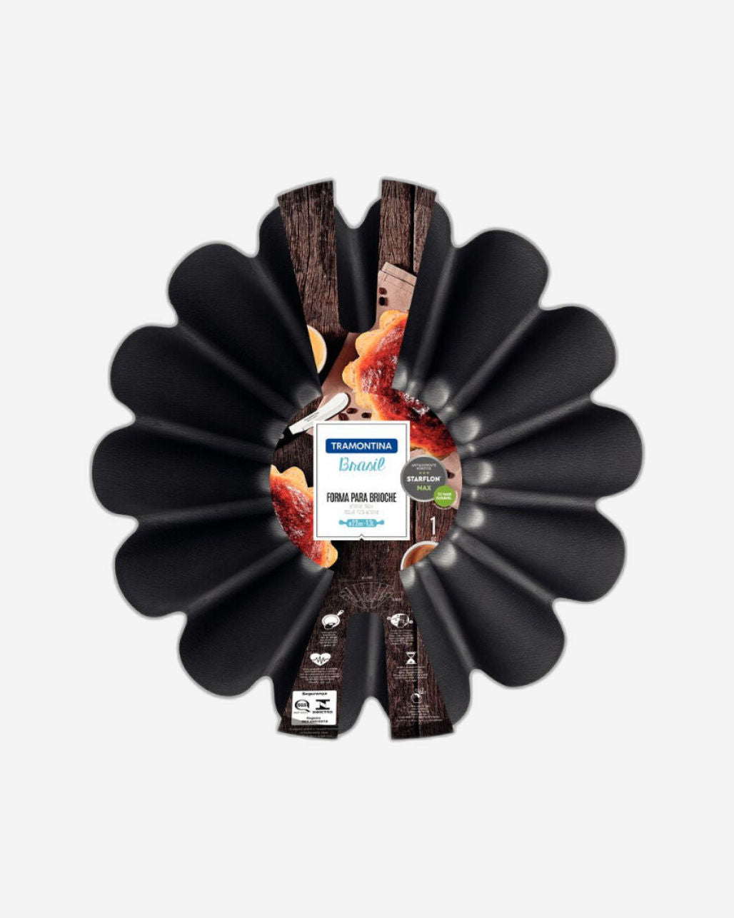 قالب بريوش من الألومنيوم من ترامونتينا برازيل، مطلي من الداخل والخارج بطبقة ستارفلون ماكس غير لاصقة، لون جرافيت، 22 سم، 1.3 لتر