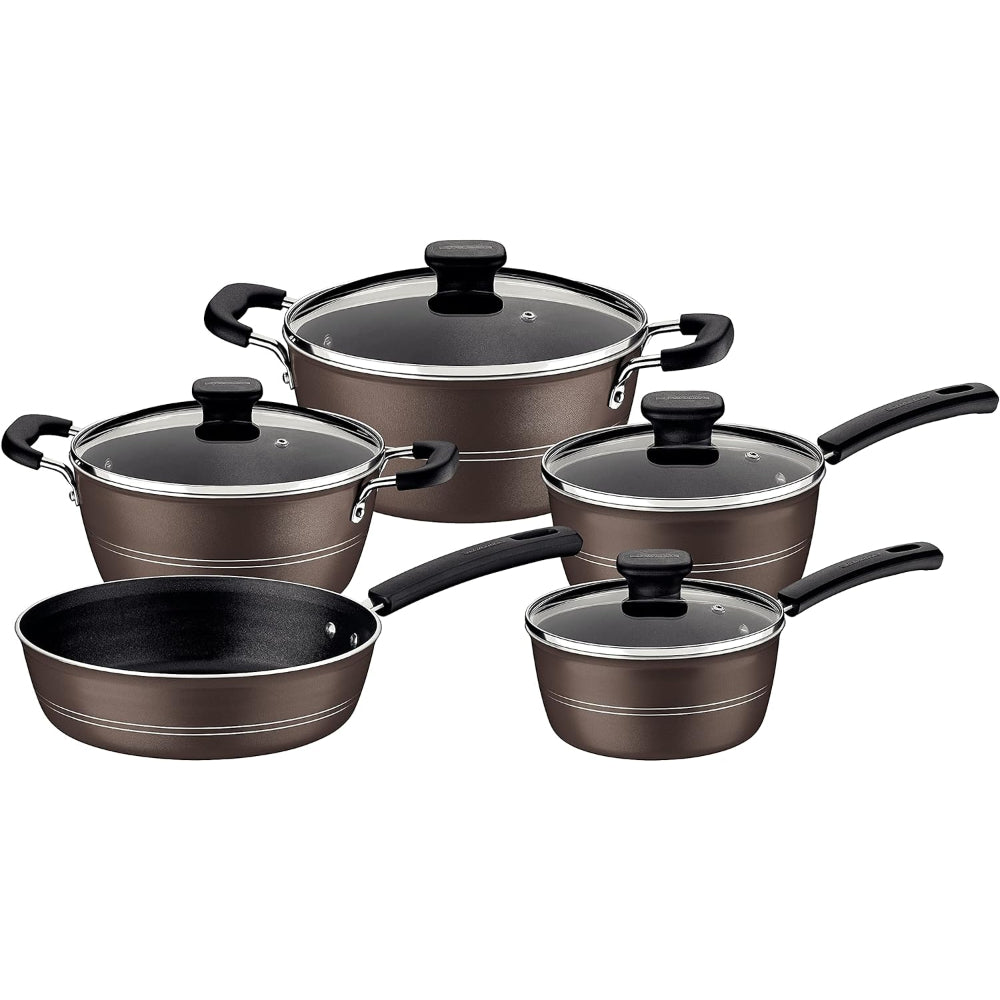 Tramontina Brazil  Sicilia 9 Pieces Hazelnut Aluminum Cookware Set with Interior and Exterior Starflon Excellent PFOA Free Nonstick Coating