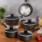 طقم أواني طهي من الألومنيوم بلون البندق من ترامونتينا برازيل سيسيليا، 9 قطع، مع طلاء ستارفلون ممتاز غير لاصق خالٍ من حمض بيرفلورو الأوكتانويك (PFOA) من الداخل والخارج