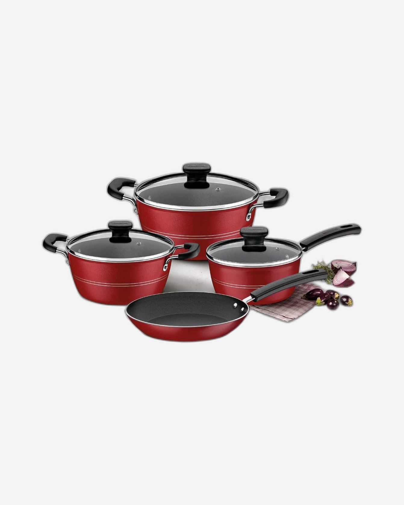 طقم أواني طهي ترامونتينا برازيل سيسيليا من 7 قطع من الألومنيوم بلون البندق مع طلاء ستارفلون ممتاز غير لاصق من الداخل والخارج