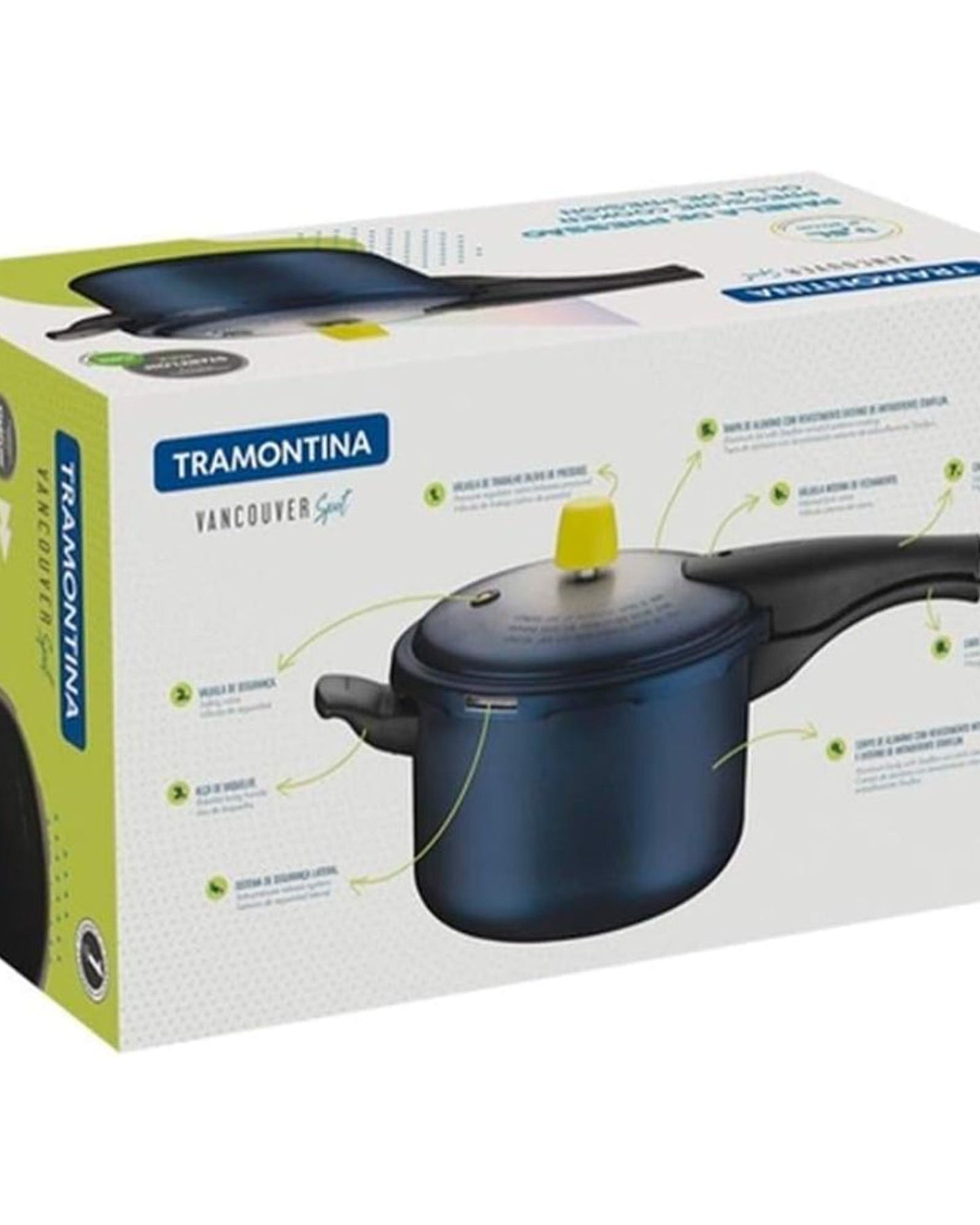 طنجرة ضغط ترامونتينا برازيل فانكوفر سبوت 20 سم، 4.5 لتر، مصنوعة من الألومنيوم الأزرق، مع طلاء ستارفلون ماكس غير لاصق داخلي وخارجي، خالٍ من مادة PFOA