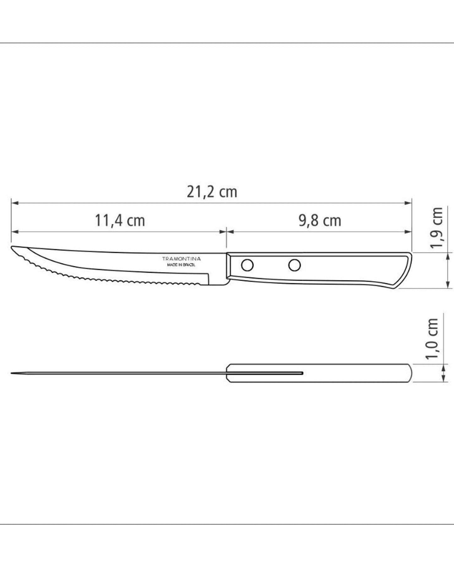 طقم سكاكين شرائح اللحم من ترامونتينا مكون من 6 قطع بشفرات من الفولاذ المقاوم للصدأ ومقابض خشبية معالجة باللون الأحمر.