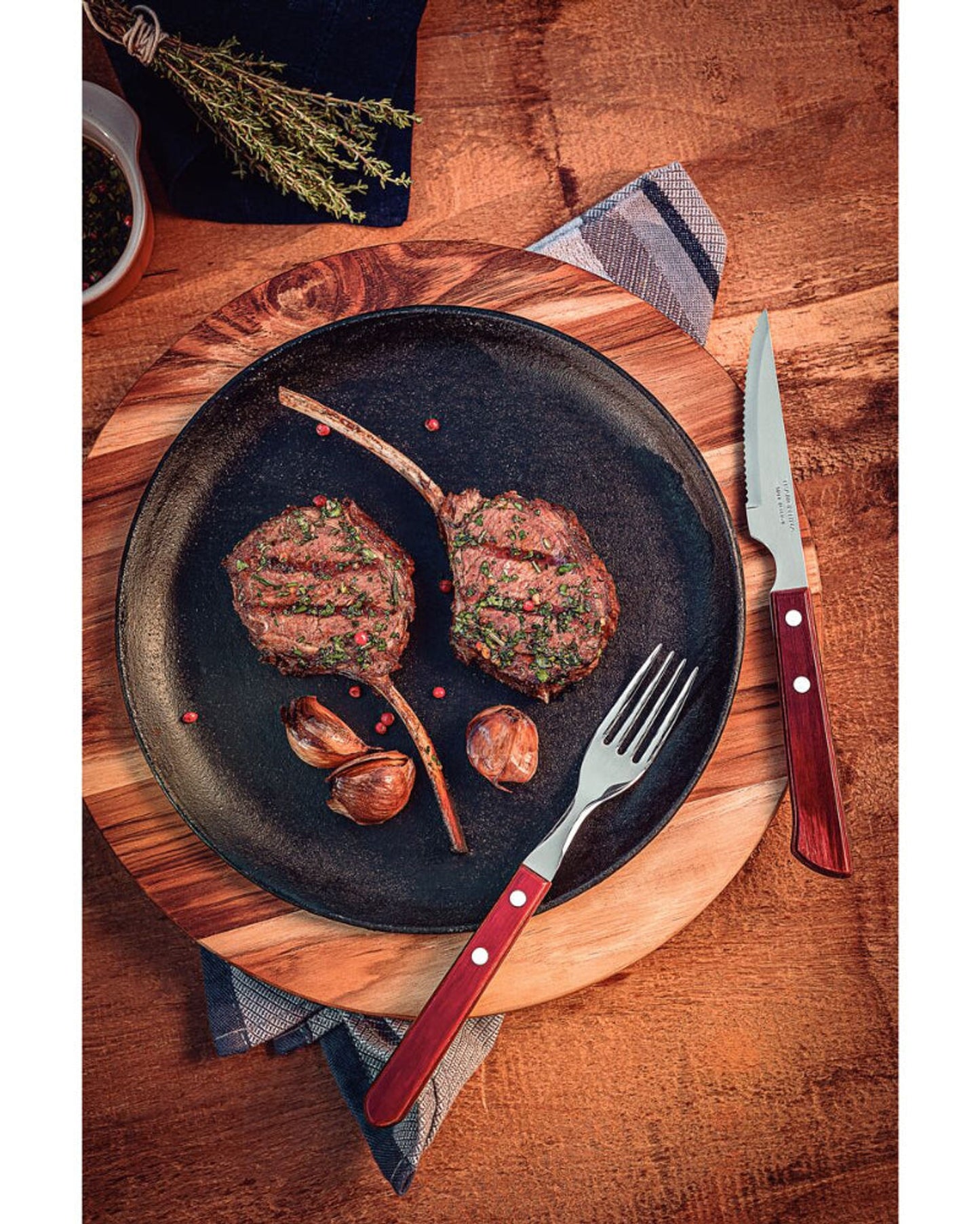 شوكة مائدة ترامونتينا تشوراسكو ذات أسنان من الفولاذ المقاوم للصدأ ومقبض من خشب البولي وود المعالج باللون البني