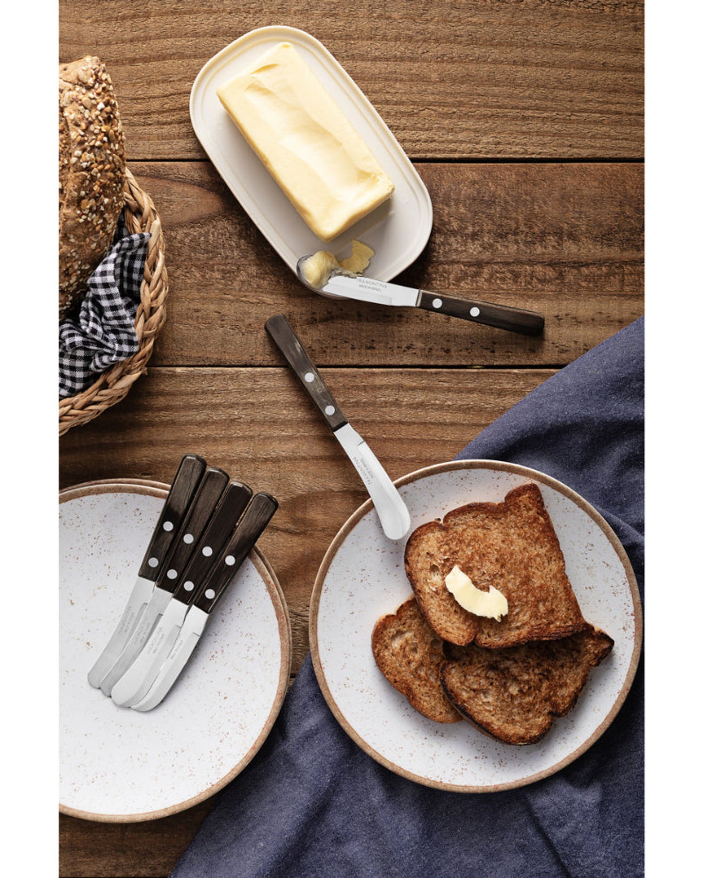 سكين زبدة ترامونتينا بشفرة من الفولاذ المقاوم للصدأ ومقبض من الخشب المعالج باللون البني (بولي وود) 3 بوصات