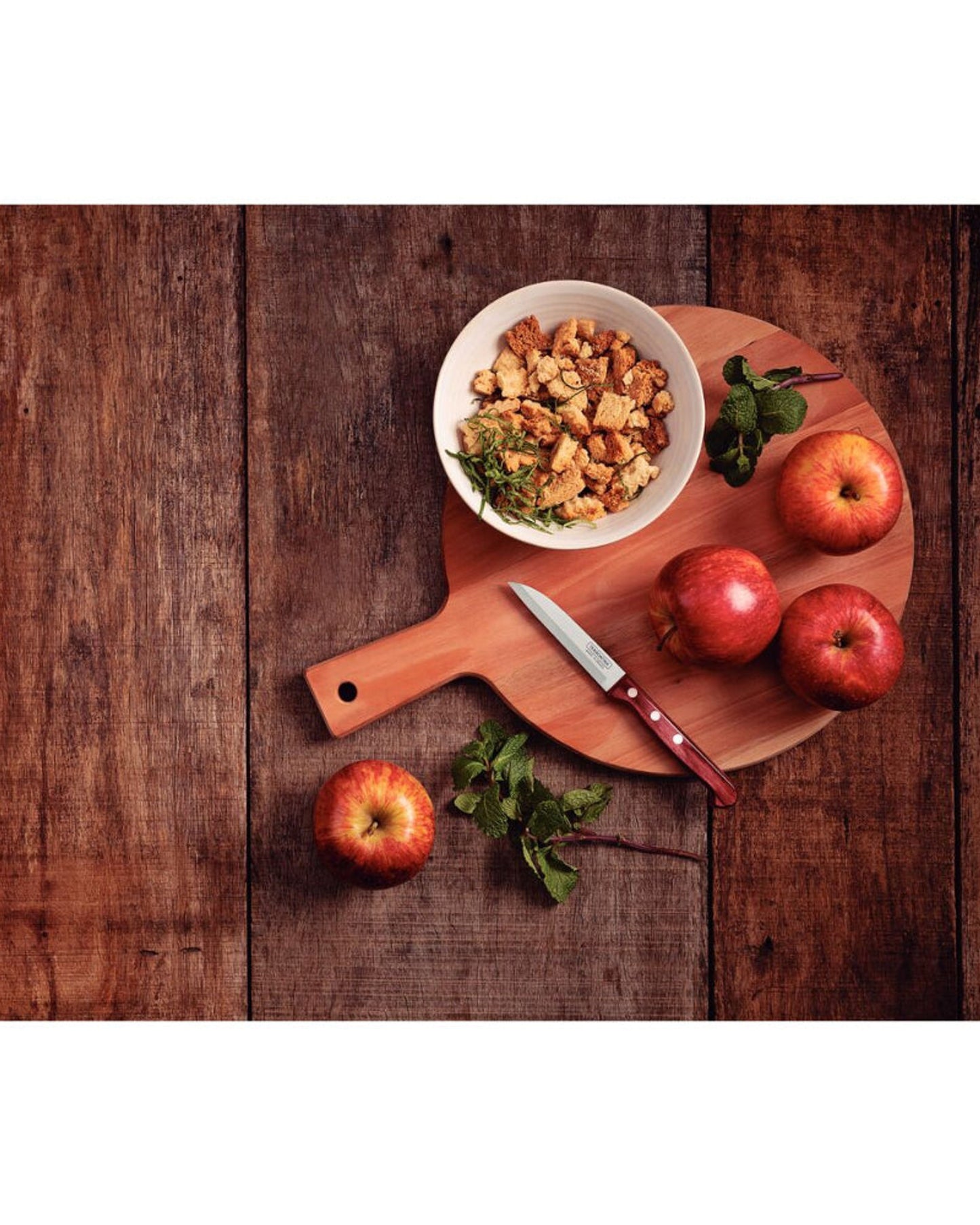 سكين ترامونتينا بولي وود 3 بوصة للخضراوات والفواكه بشفرة من الفولاذ المقاوم للصدأ ومقبض من الخشب المعالج باللون الأحمر