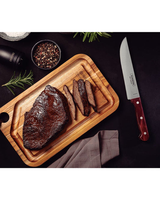 سكين مطبخ ترامونتينا بولي وود 7 بوصة بشفرة من الفولاذ المقاوم للصدأ ومقبض من الخشب المعالج باللون الأحمر