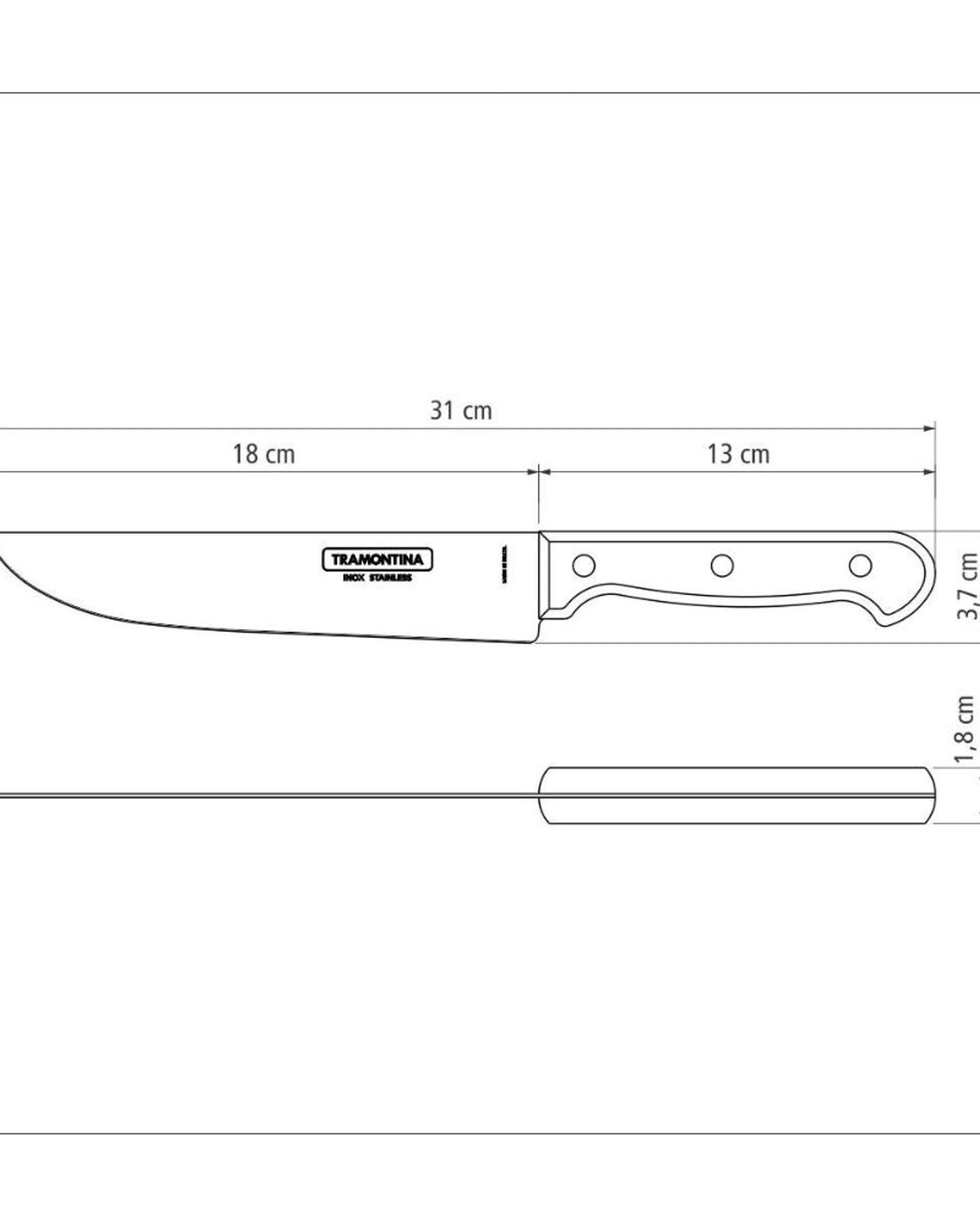 سكين مطبخ ترامونتينا بولي وود 7 بوصة بشفرة من الفولاذ المقاوم للصدأ ومقبض من الخشب المعالج باللون الأحمر