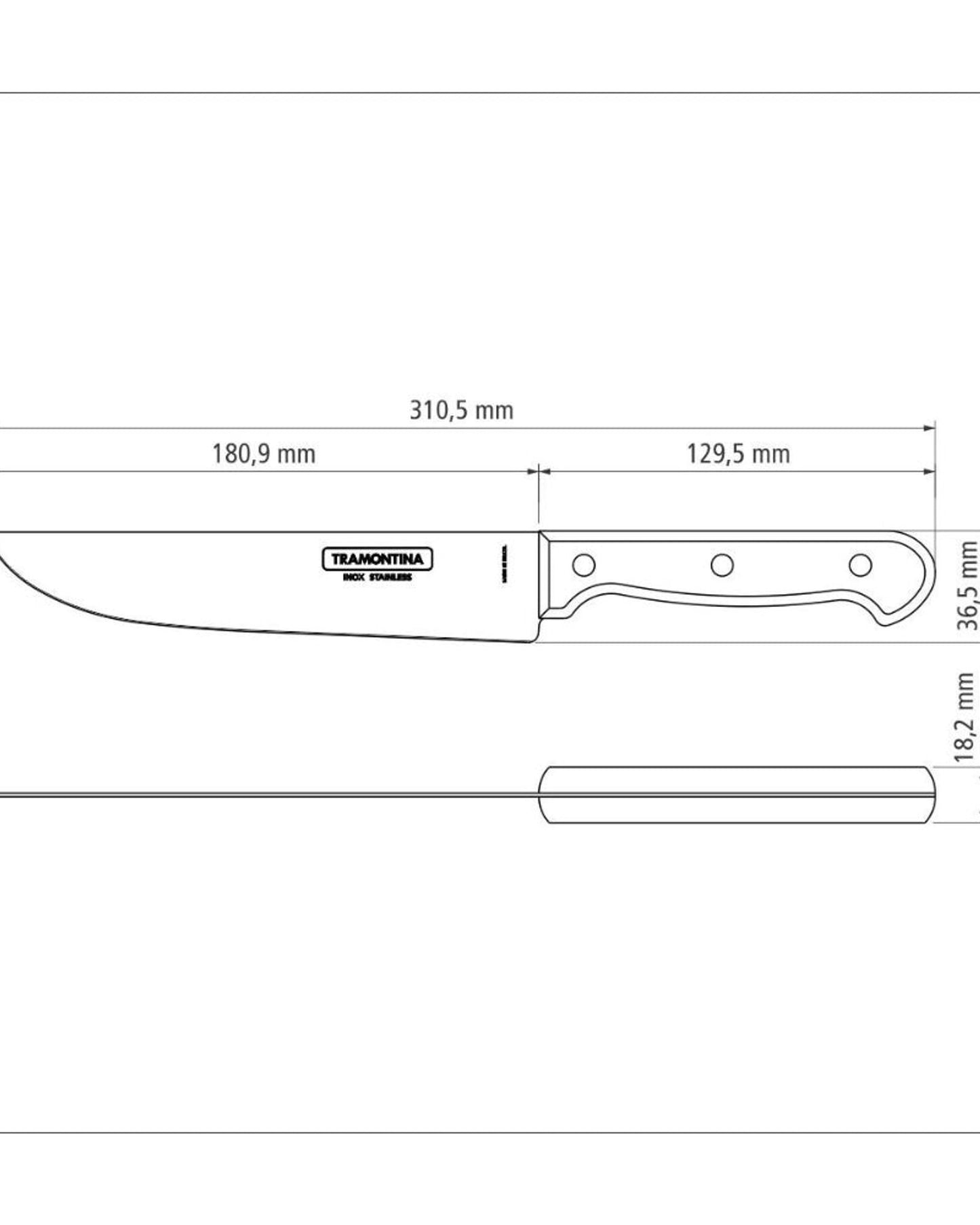 سكين مطبخ ترامونتينا بولي وود 7 بوصة بشفرة من الفولاذ المقاوم للصدأ ومقبض من الخشب المعالج باللون الأحمر