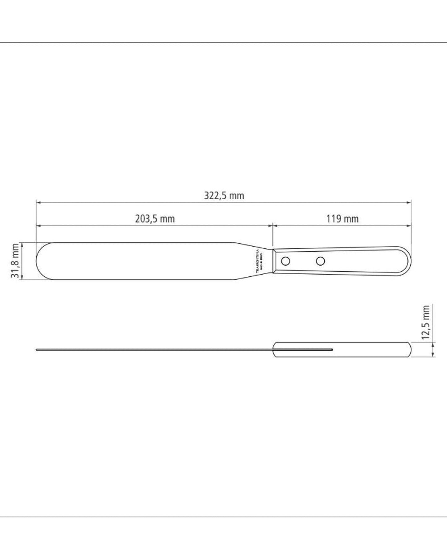 ملعقة ترامونتينا ذات تصميم جانبي بشفرة من الفولاذ المقاوم للصدأ ومقبض من خشب البولي وود الأحمر المعالج، طولها 8 بوصات