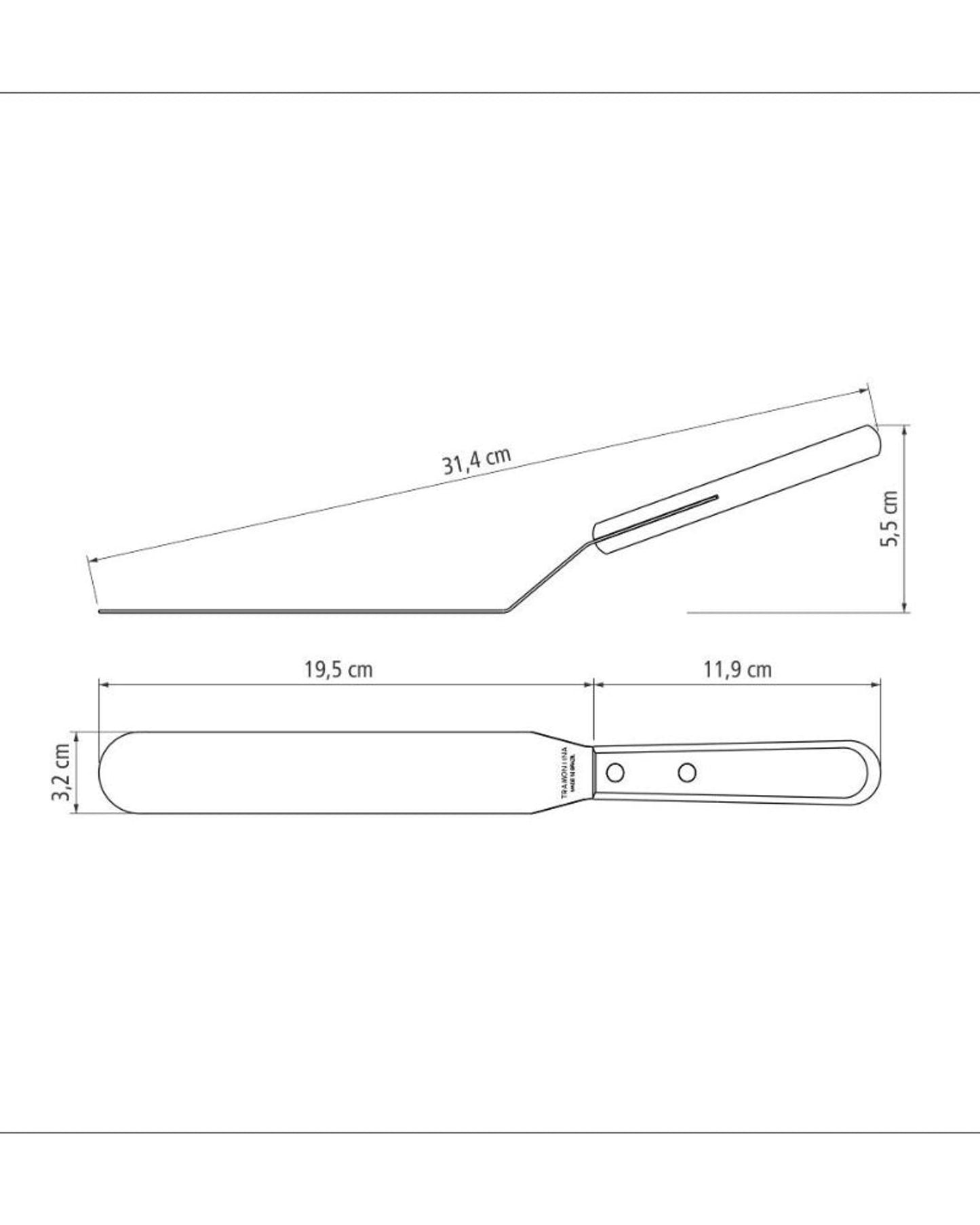 ملعقة ترامونتينا ذات تصميم جانبي بشفرة من الفولاذ المقاوم للصدأ ومقبض من خشب البولي وود الأحمر المعالج، 7 بوصات