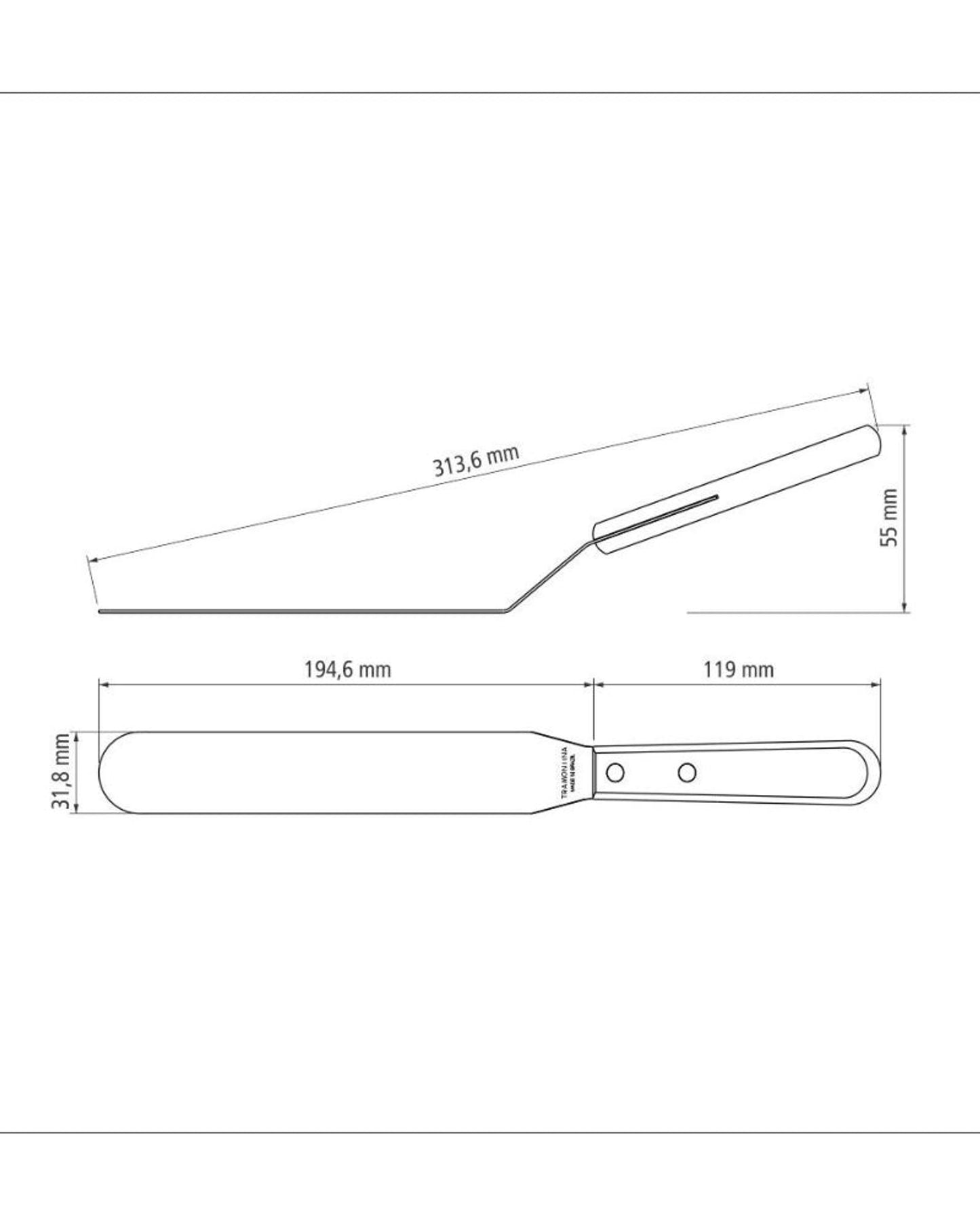 ملعقة ترامونتينا ذات تصميم جانبي بشفرة من الفولاذ المقاوم للصدأ ومقبض من خشب البولي وود الأحمر المعالج، 7 بوصات
