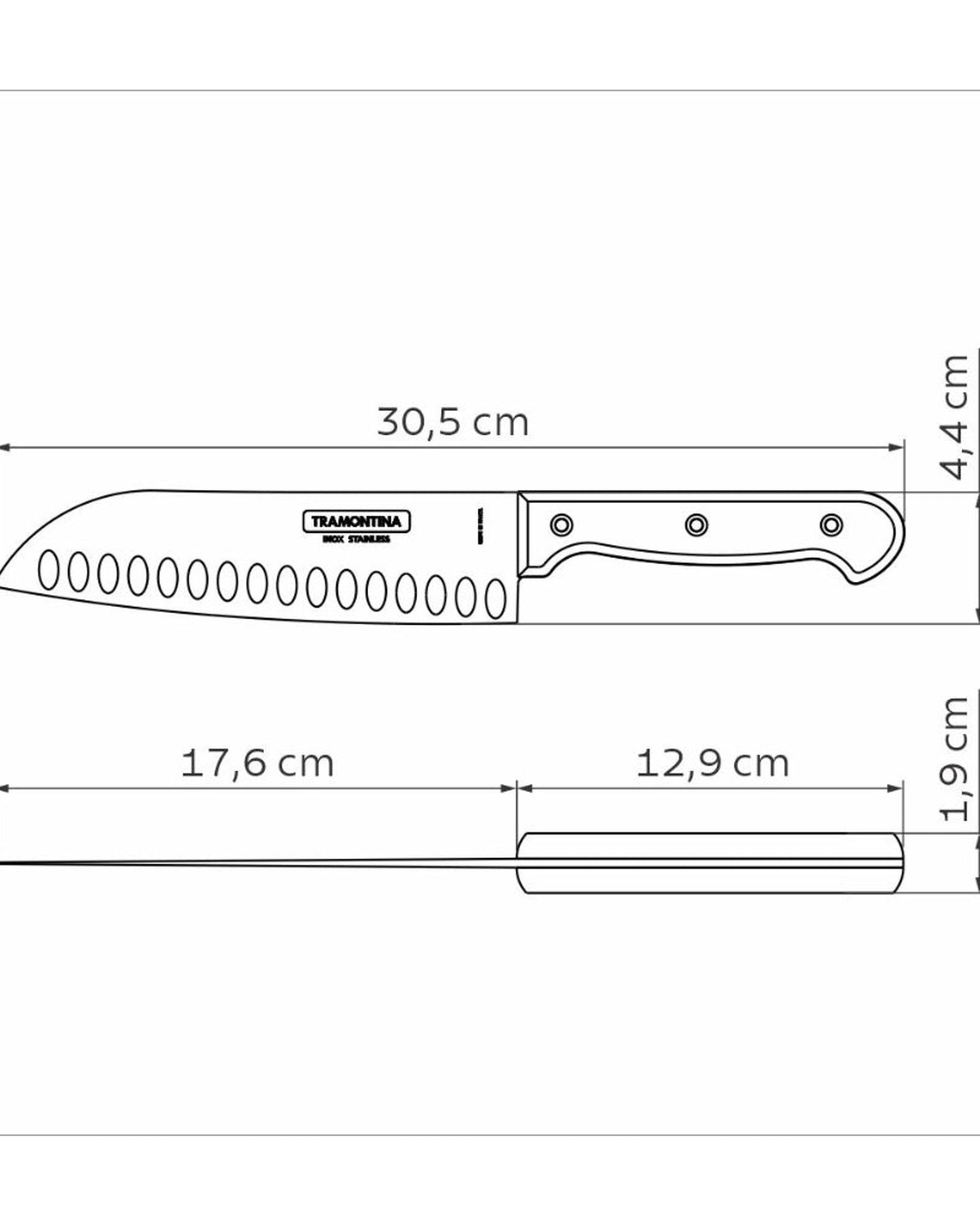 سكين ترامونتينا سانتوكو 7 بوصة بشفرة من الفولاذ المقاوم للصدأ ومقبض من خشب البولي وود الأحمر المعالج