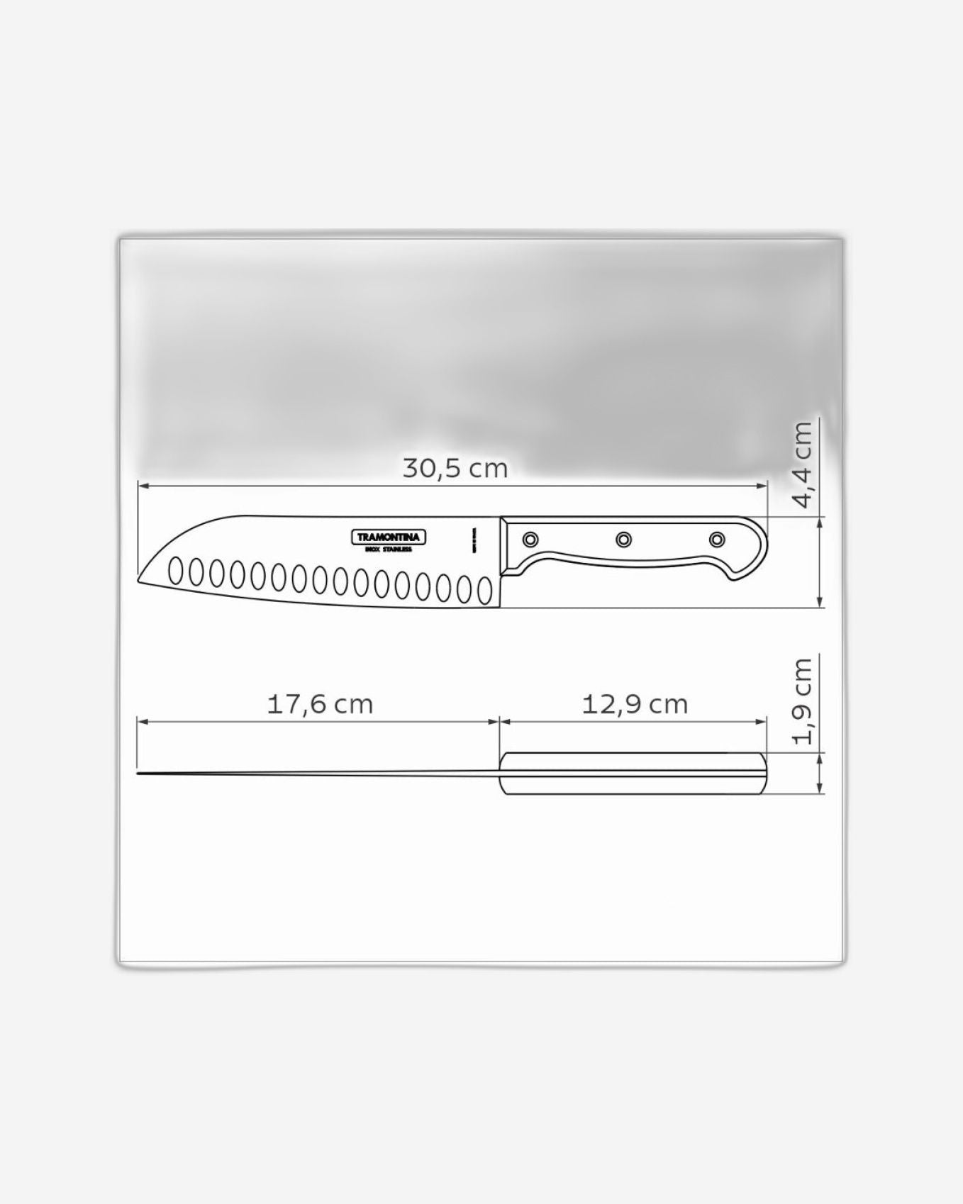 سكين ترامونتينا سانتوكو 7 بوصة بشفرة من الفولاذ المقاوم للصدأ ومقبض من خشب البولي وود الأحمر المعالج