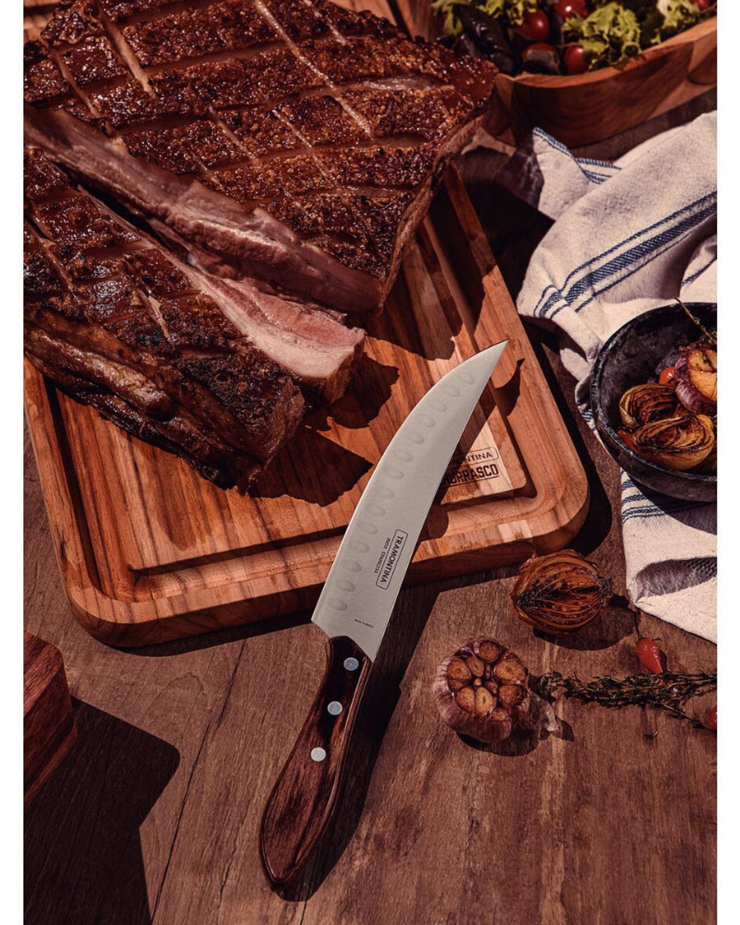 سكين جزار من ترامونتينا، مقاس 8 بوصات، بشفرة من الفولاذ المقاوم للصدأ ومقبض من الخشب البني المعالج