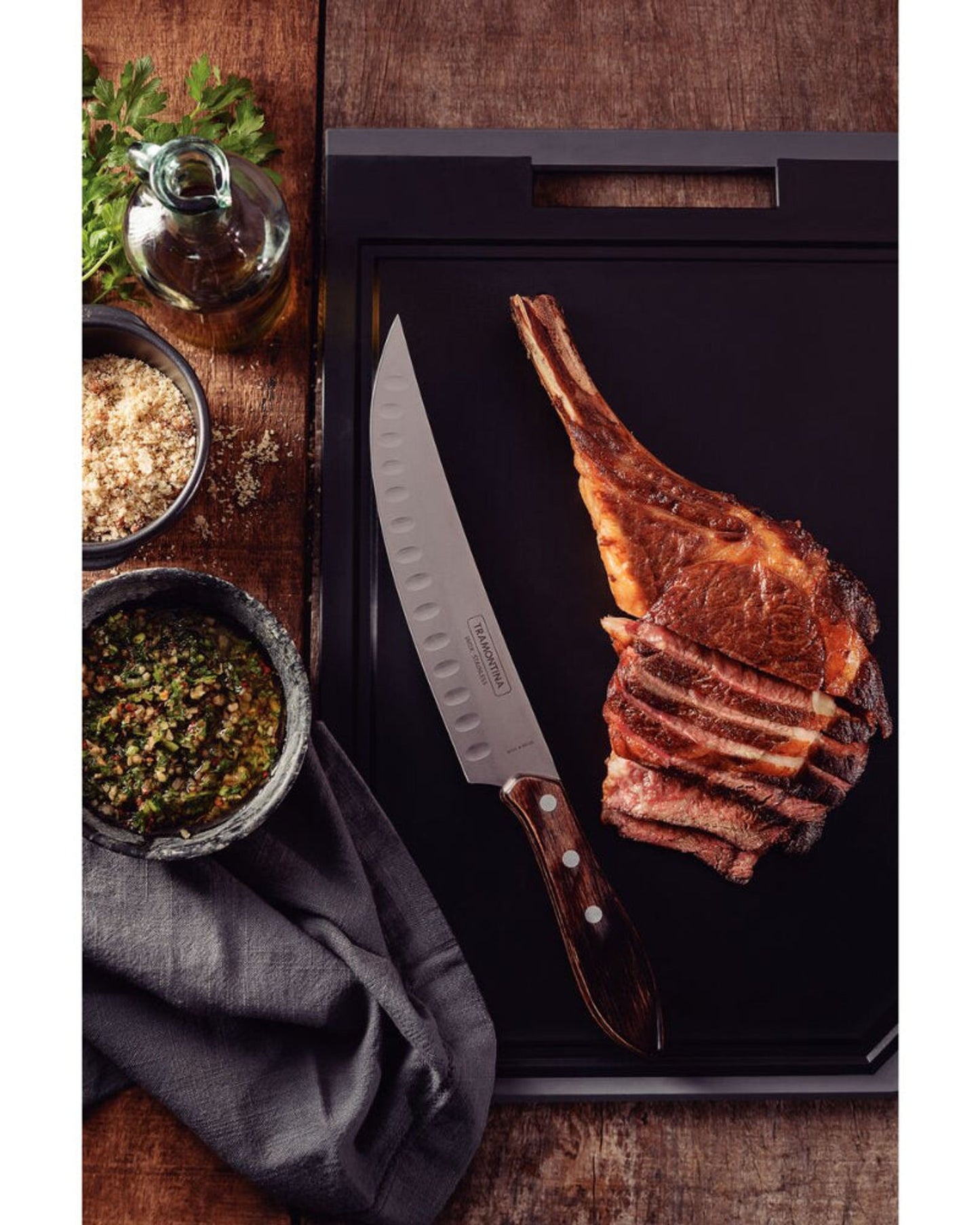 سكين جزار من ترامونتينا، مقاس 8 بوصات، بشفرة من الفولاذ المقاوم للصدأ ومقبض من الخشب البني المعالج