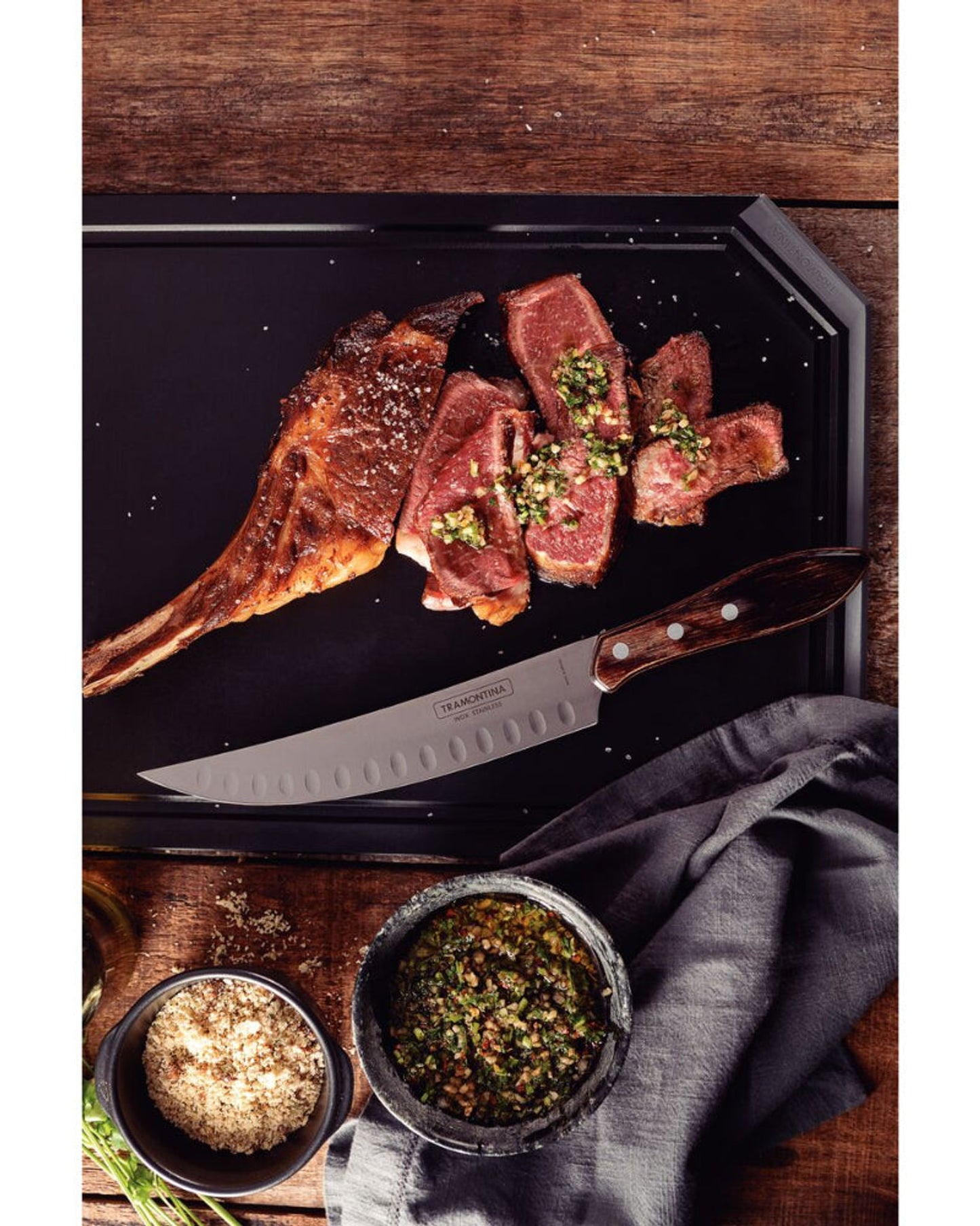 سكين جزار من ترامونتينا، مقاس 8 بوصات، بشفرة من الفولاذ المقاوم للصدأ ومقبض من الخشب البني المعالج