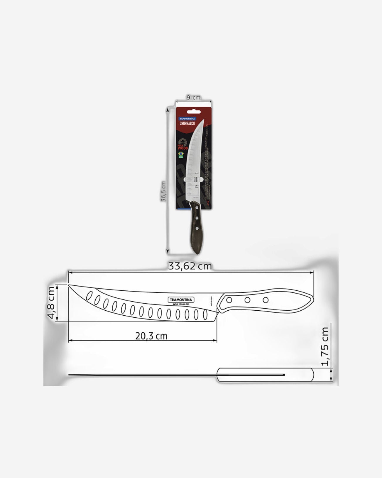 سكين جزار من ترامونتينا، مقاس 8 بوصات، بشفرة من الفولاذ المقاوم للصدأ ومقبض من الخشب البني المعالج