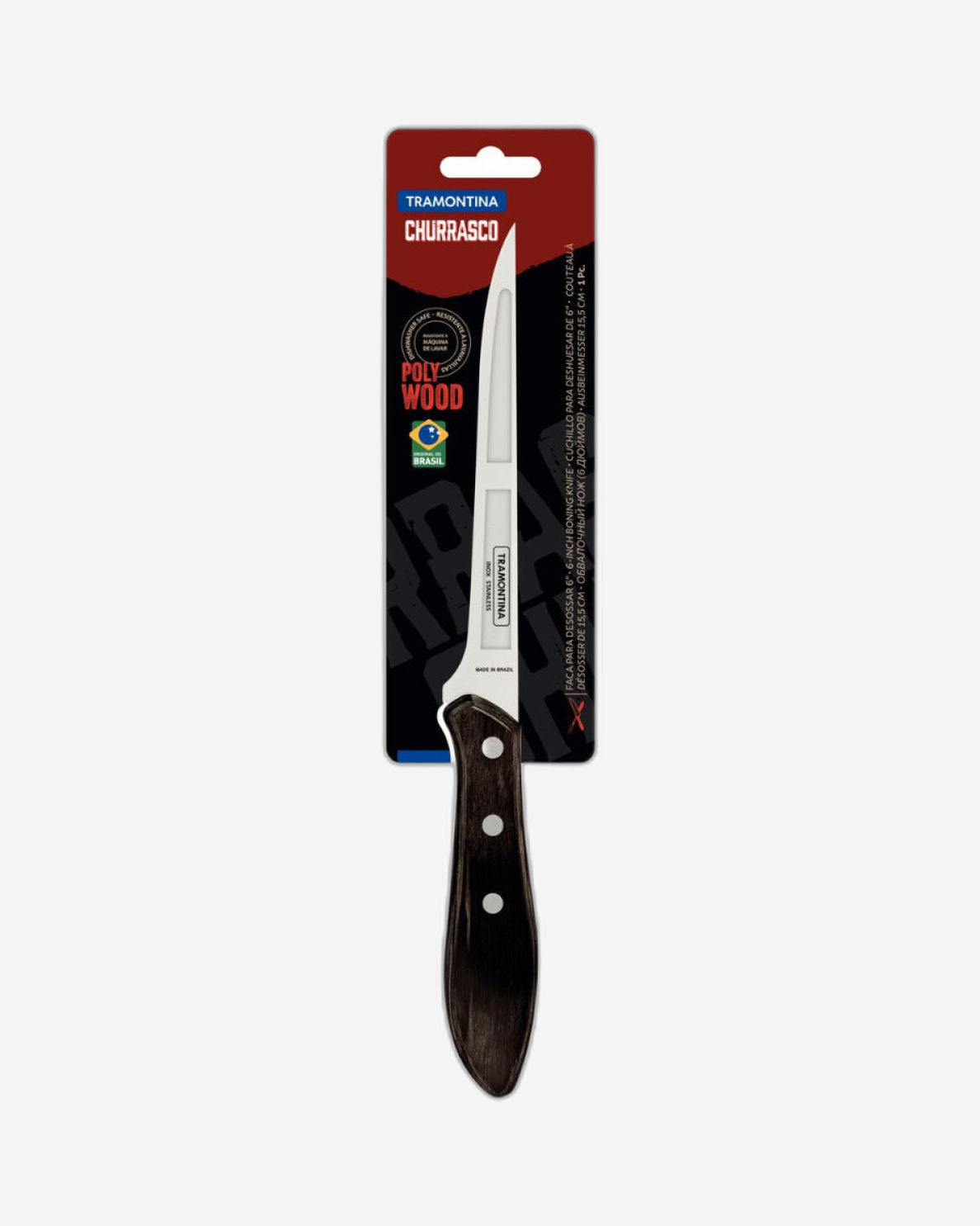سكين ترامونتينا لتقطيع العظام بشفرة من الفولاذ المقاوم للصدأ ومقبض من خشب البولي وود المعالج باللون البني، 6 بوصات