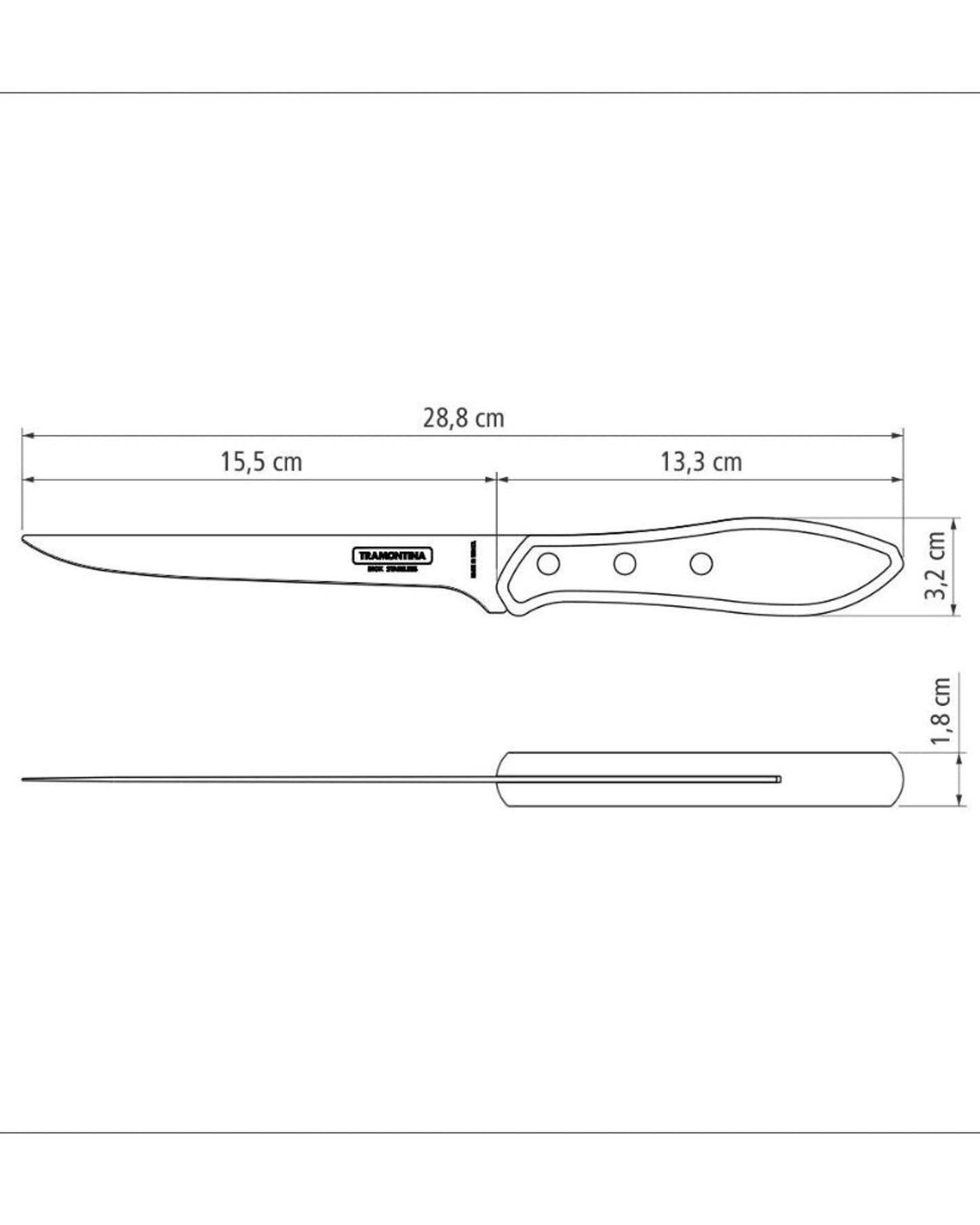 سكين ترامونتينا لتقطيع العظام بشفرة من الفولاذ المقاوم للصدأ ومقبض من خشب البولي وود المعالج باللون البني، 6 بوصات