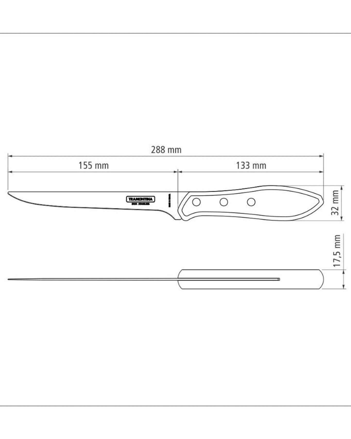 سكين ترامونتينا لتقطيع العظام بشفرة من الفولاذ المقاوم للصدأ ومقبض من خشب البولي وود المعالج باللون البني، 6 بوصات