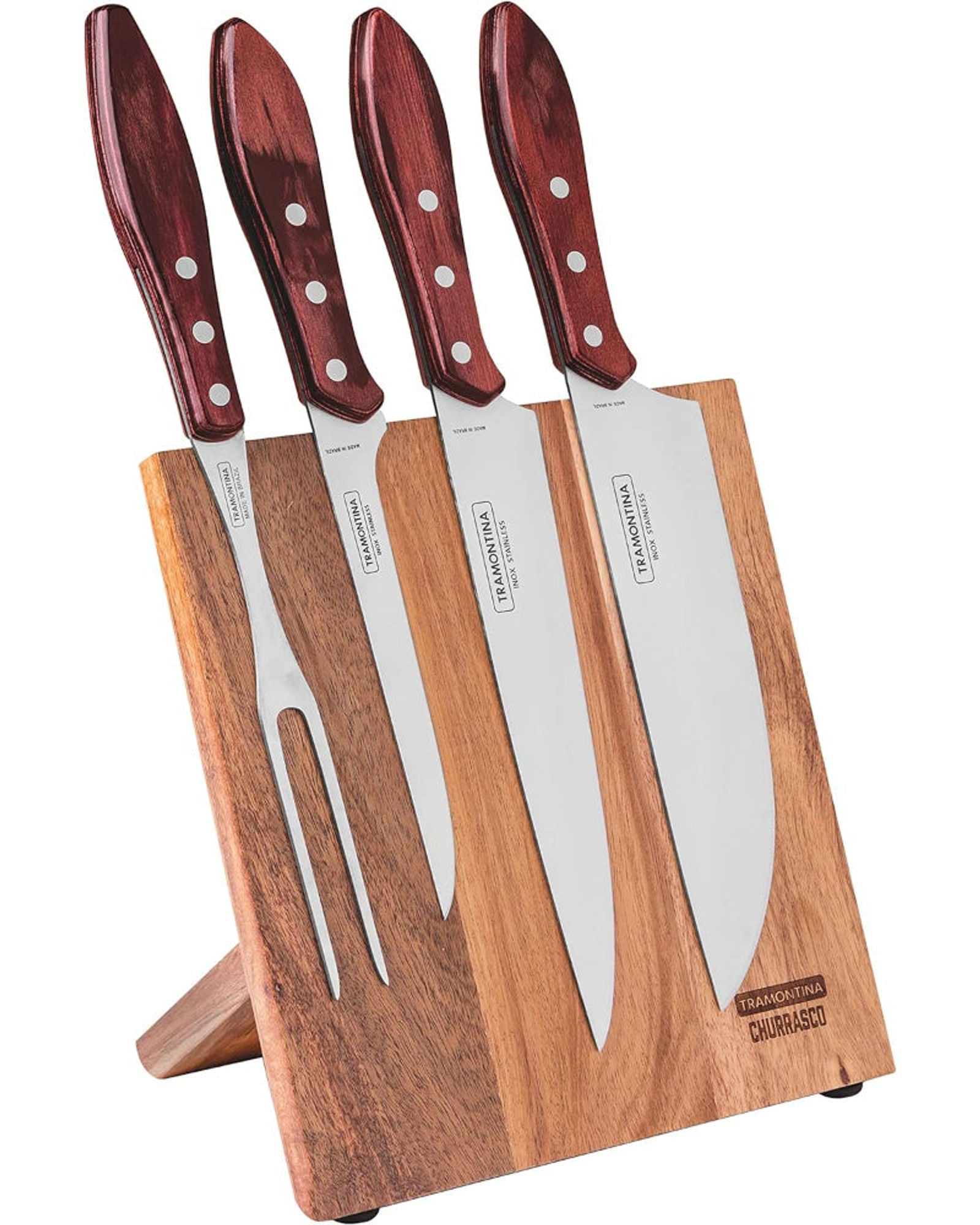 Tramontina Brazil  Polywood 5 Pieces Barbecue Set with Stainless Steel Blade and Red Dishwasher Safe Treated Handle