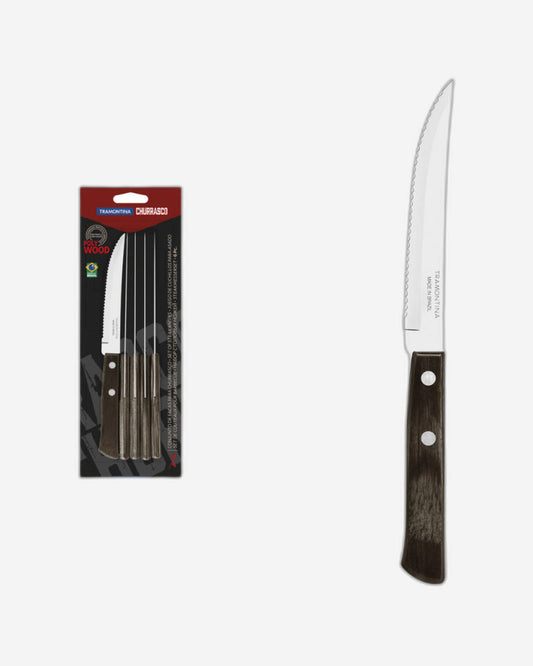 مجموعة سكاكين شرائح اللحم ترامونتينا، 6 قطع، بشفرات من الفولاذ المقاوم للصدأ ومقابض من الخشب البني