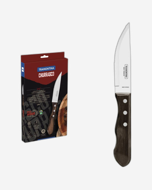 طقم سكاكين ستيك جامبو من ترامونتينا، مكون من 4 قطع، مصنوع من الفولاذ المقاوم للصدأ ومقابض من خشب البولي وود البني المعالج