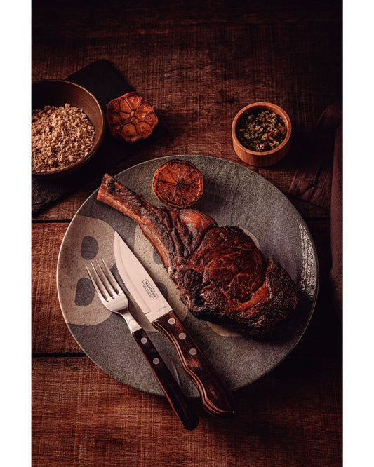 طقم سكاكين ستيك جامبو من ترامونتينا، مكون من 4 قطع، مصنوع من الفولاذ المقاوم للصدأ ومقابض من خشب البولي وود البني المعالج