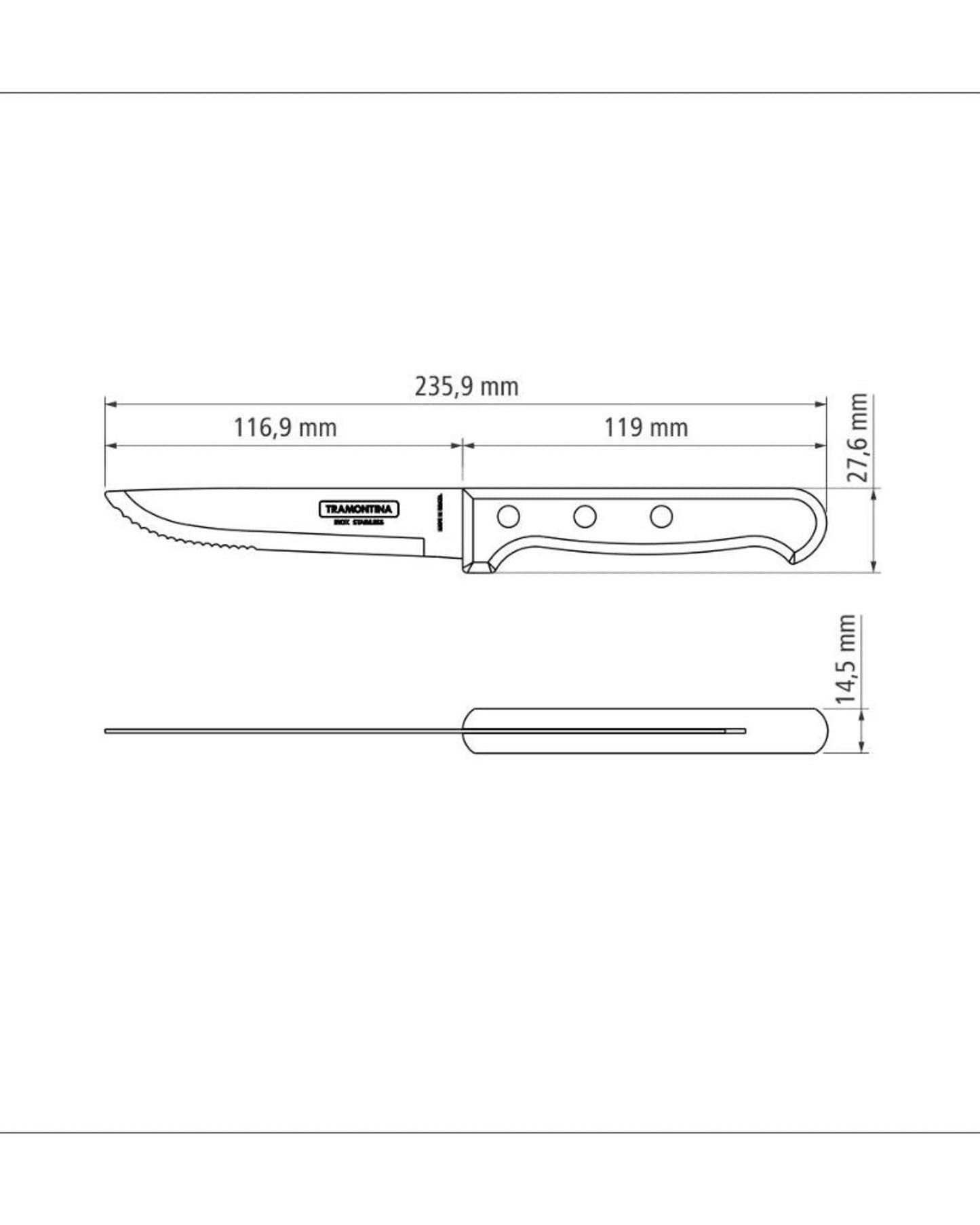 سكين شرائح اللحم ترامونتينا جامبو بشفرة من الفولاذ المقاوم للصدأ ومقبض من خشب البولي وود البني 5 بوصات