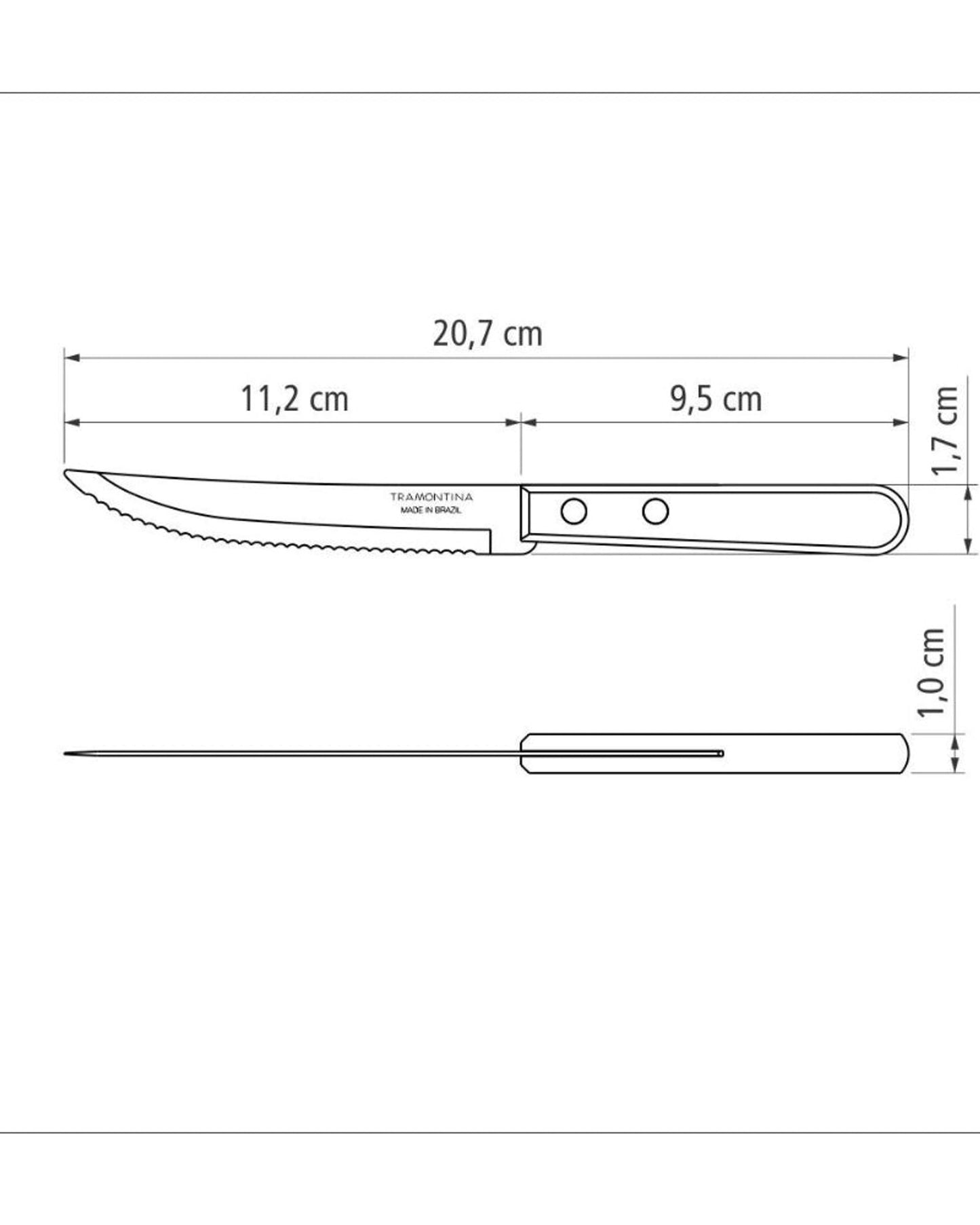 طقم سكاكين شرائح اللحم من ترامونتينا ديناميك، مكون من 6 قطع، بشفرات من الفولاذ المقاوم للصدأ ومقابض من الخشب الطبيعي.