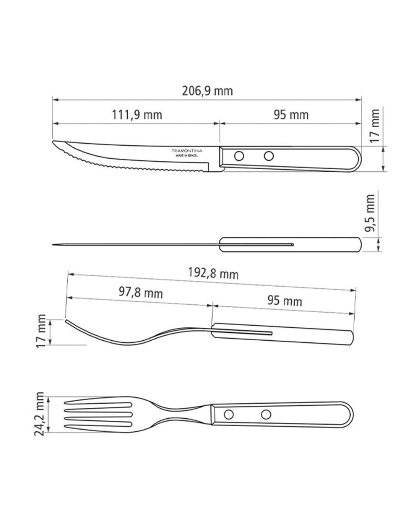 طقم أدوات مائدة ترامونتينا تشوراسكو مكون من 12 قطعة بشفرات من الفولاذ المقاوم للصدأ ومقابض من الخشب الطبيعي