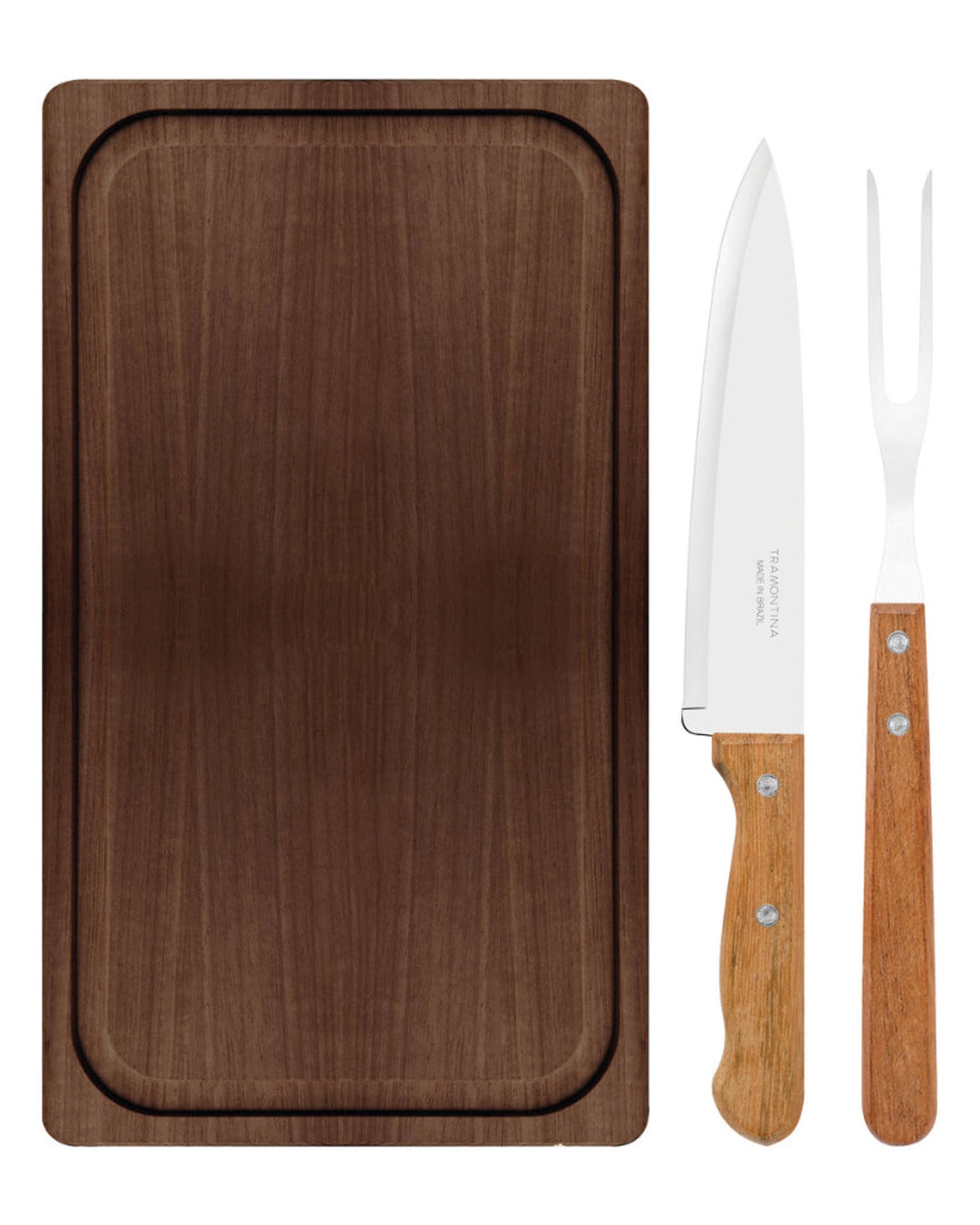 طقم شواء ترامونتينا مكون من 3 قطع بشفرات من الفولاذ المقاوم للصدأ ومقابض من الخشب الطبيعي