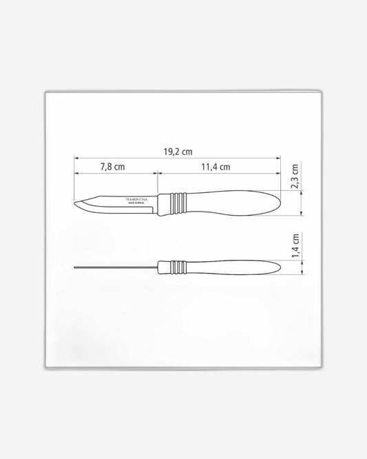 سكين ترامونتينا كور آند كور للخضراوات والفواكه بشفرات من الفولاذ المقاوم للصدأ ومقابض من البولي بروبيلين الأزرق، 3 بوصات