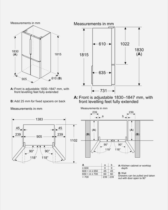 ثلاجة بوش ذات الباب الفرنسي بتقنية نو فروست فيتا فريش المصنوعة من الفولاذ 