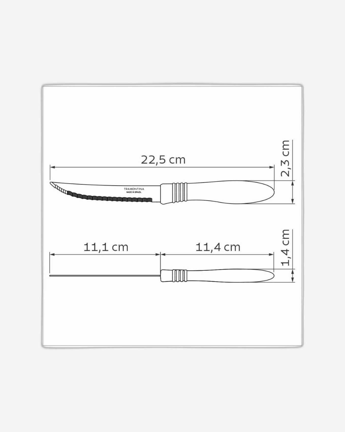 سكين شرائح اللحم ترامونتينا كور آند كور 5 بوصة بشفرة من الفولاذ المقاوم للصدأ ذات حواف مسننة دقيقة ومقبض من البولي بروبيلين الأزرق