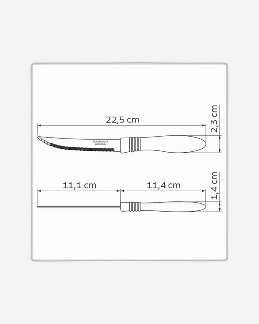 سكين شرائح اللحم ترامونتينا كور آند كور 5 بوصة بشفرة من الفولاذ المقاوم للصدأ ذات حواف مسننة دقيقة ومقبض من البولي بروبيلين الأزرق