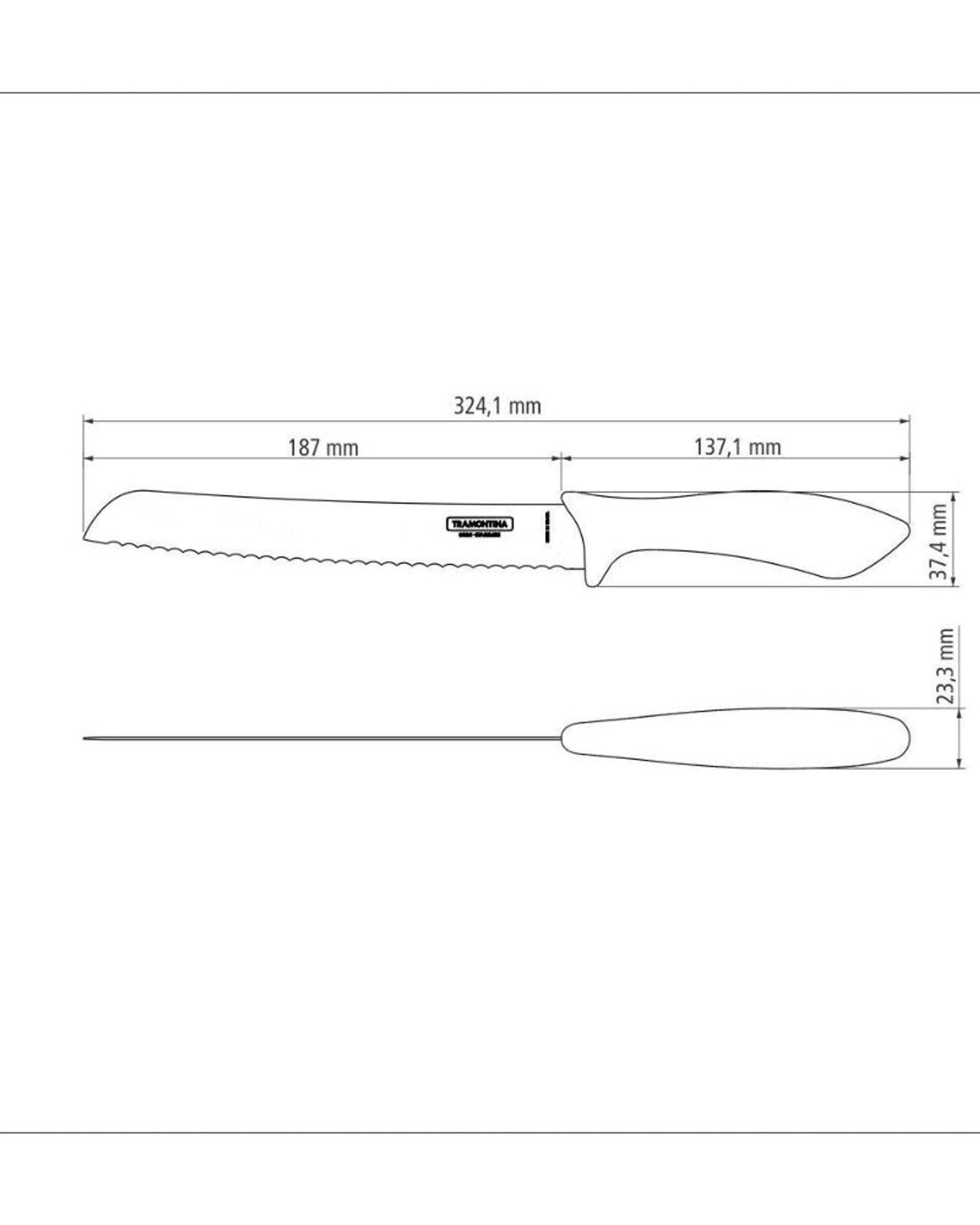 سكين خبز ترامونتينا أفيلاتا مقاس 8 بوصات بشفرة من الفولاذ المقاوم للصدأ ومقبض من البولي بروبيلين الأسود